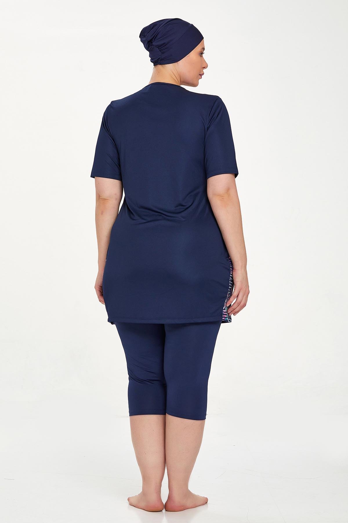 Büyük Beden Kısa Kollu Yarı Kaplı Mayo Dorıs 9316 Koyu Lacivert