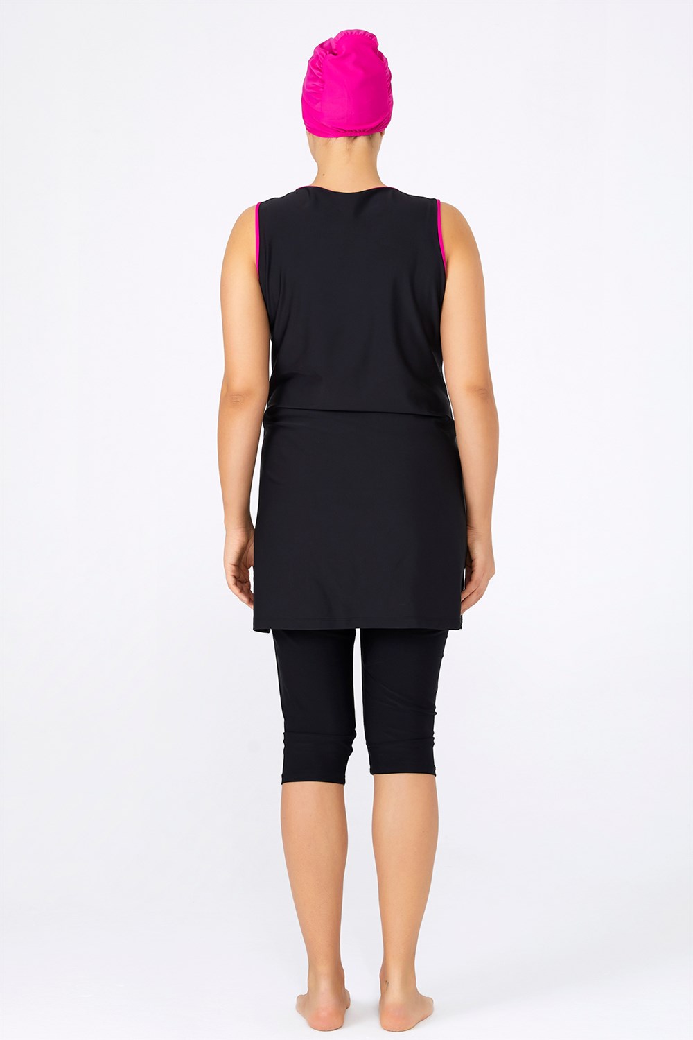 Büyük Beden Likralı Kolsuz Yarı Kapalı Tesettür Mayo 0597 Siyah