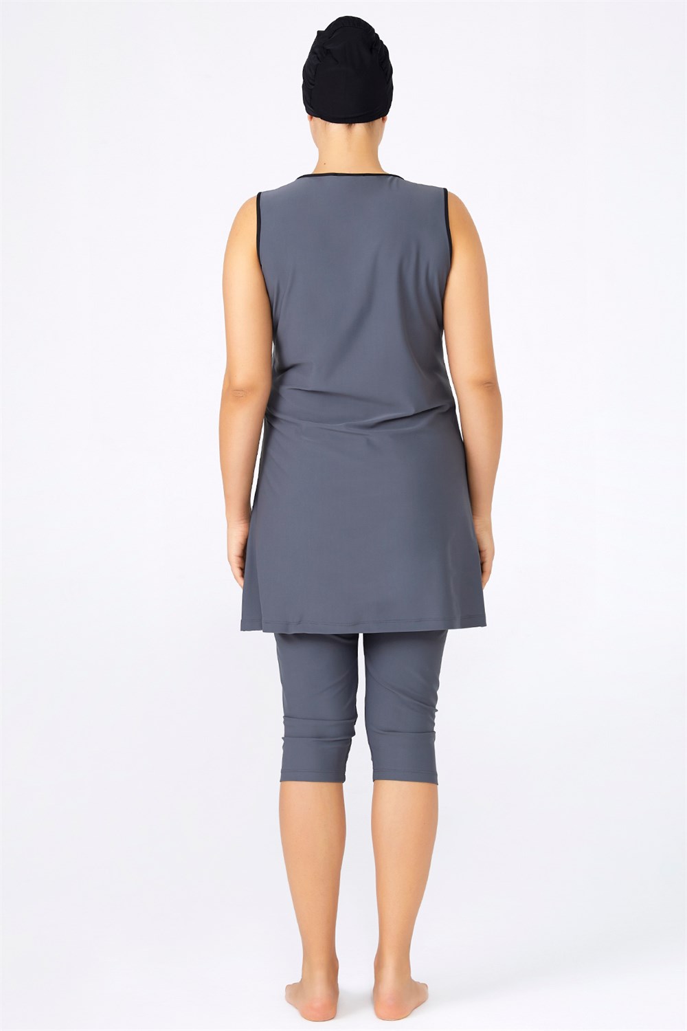 Büyük Beden Likralı Kolsuz Yarı Kapalı Tesettür Mayo 0597 Antrasit