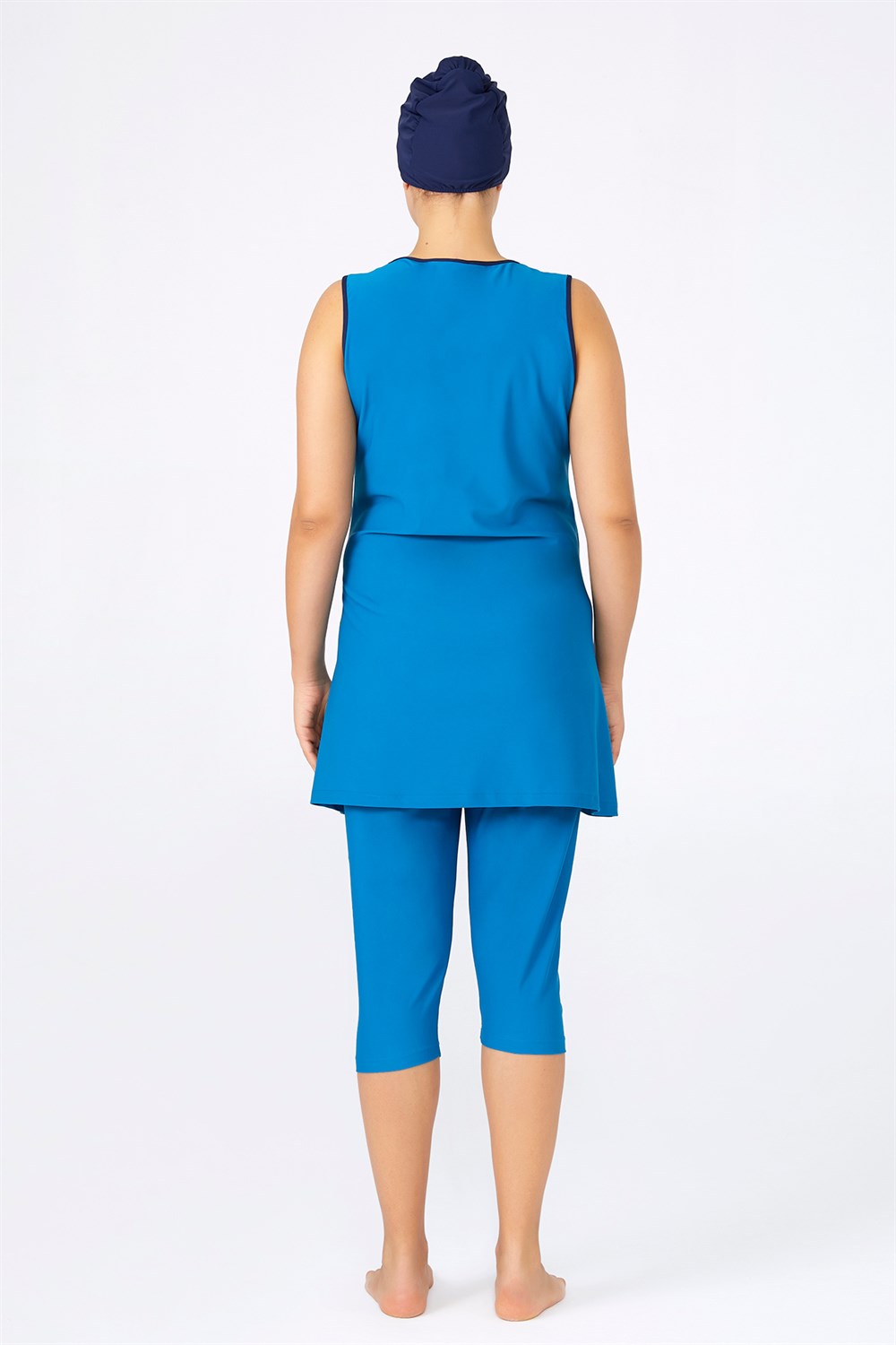 Büyük Beden Likralı Kolsuz Yarı Kapalı Tesettür Mayo 0597 Petrol