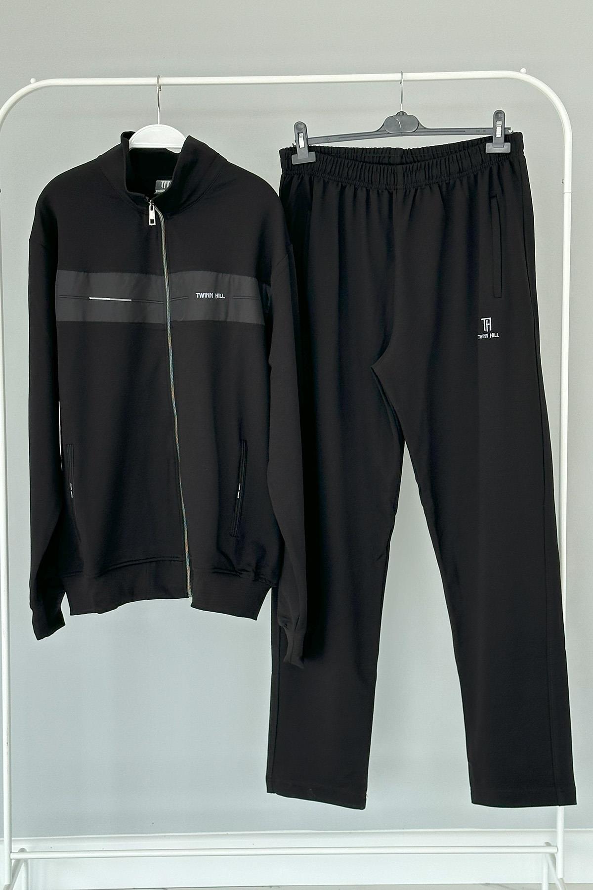 Büyük Beden Likralı Penye Erkek Eşofman Takımı 2712 Siyah