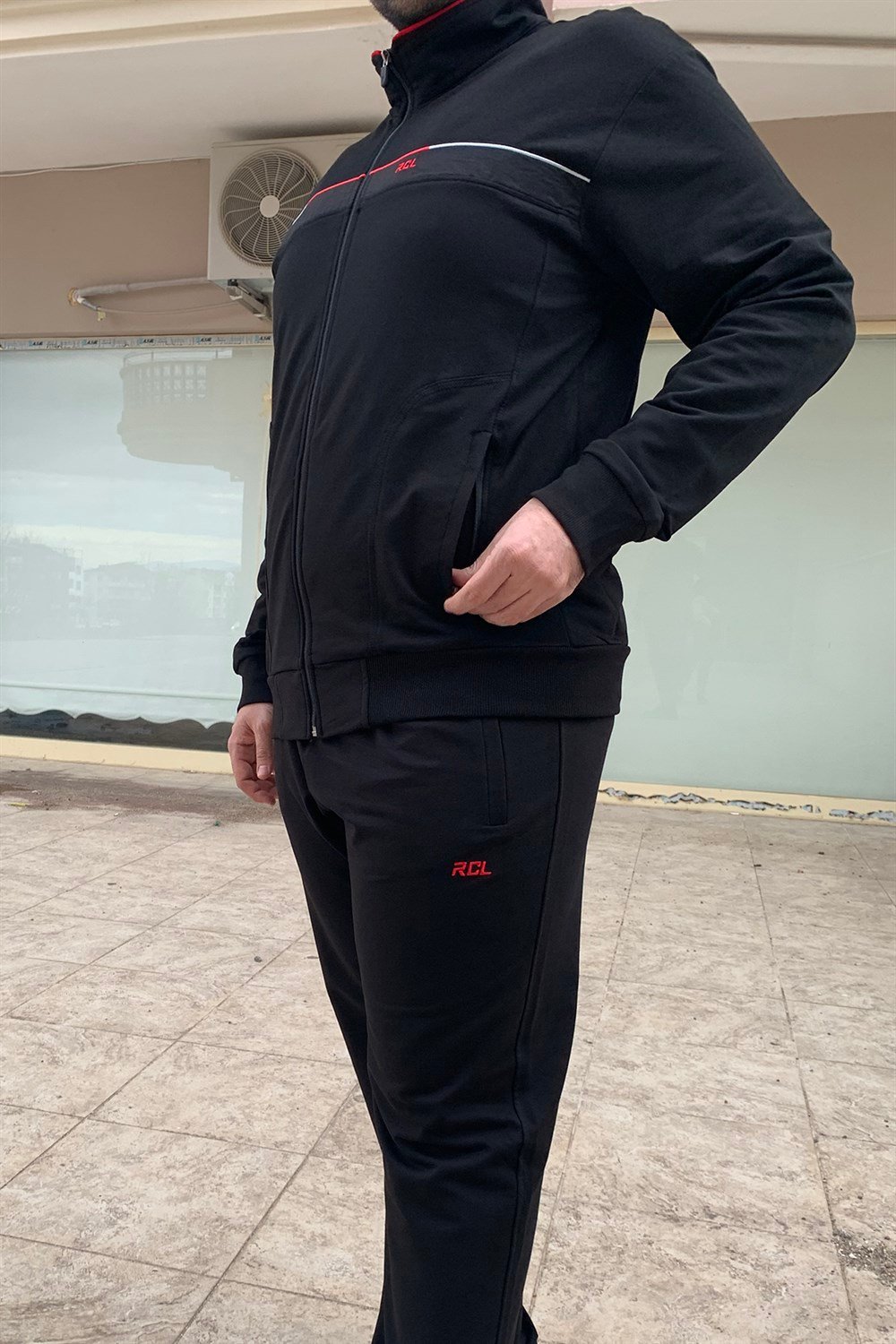 Büyük Beden Likralı Penye Erkek Eşofman Takımı Siyah