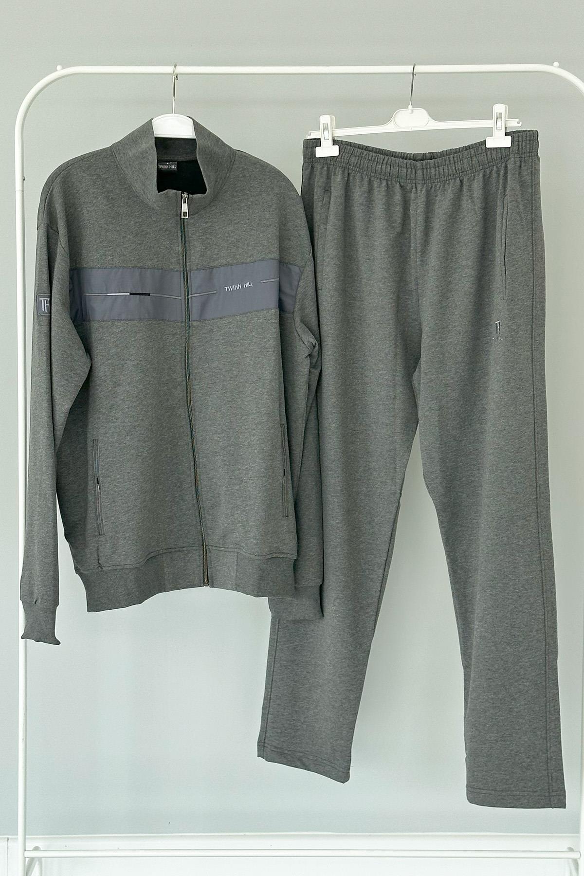 Büyük Beden Likralı Penye Erkek Eşofman Takımı 2712 Gri