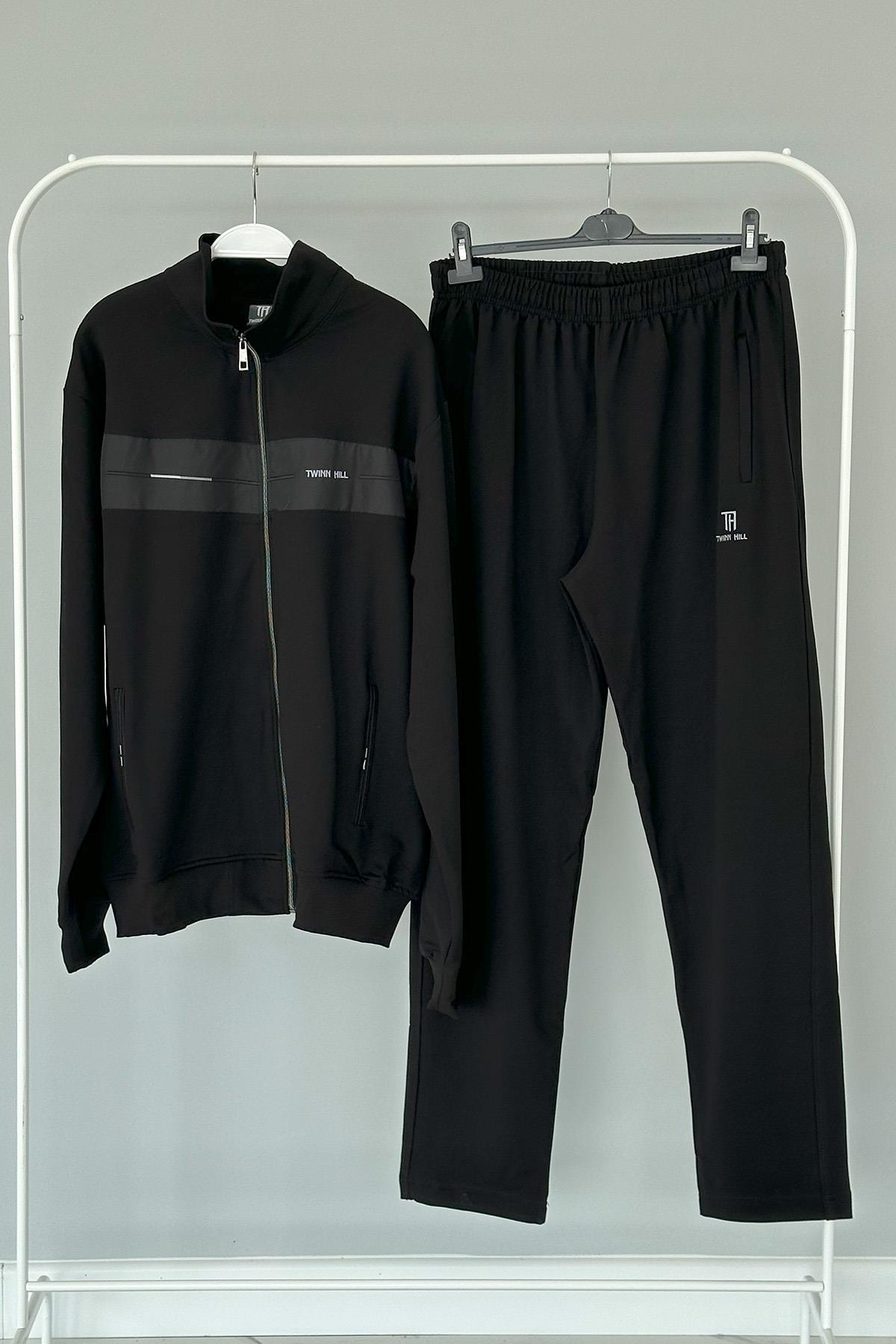 Büyük Beden Likralı Penye Erkek Eşofman Takımı 2712 Siyah