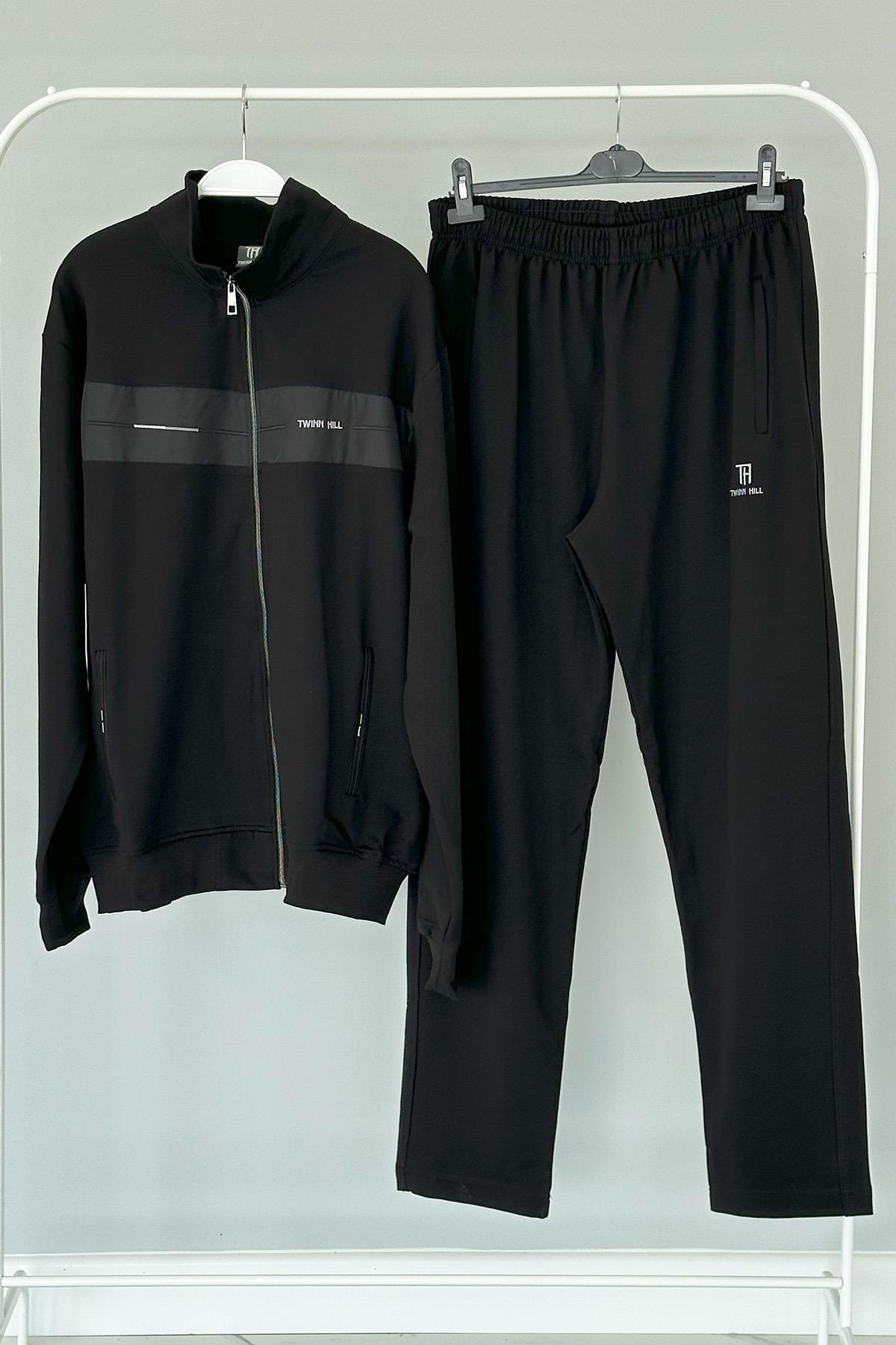 Büyük Beden Likralı Penye Erkek Eşofman Takımı 2712 Siyah