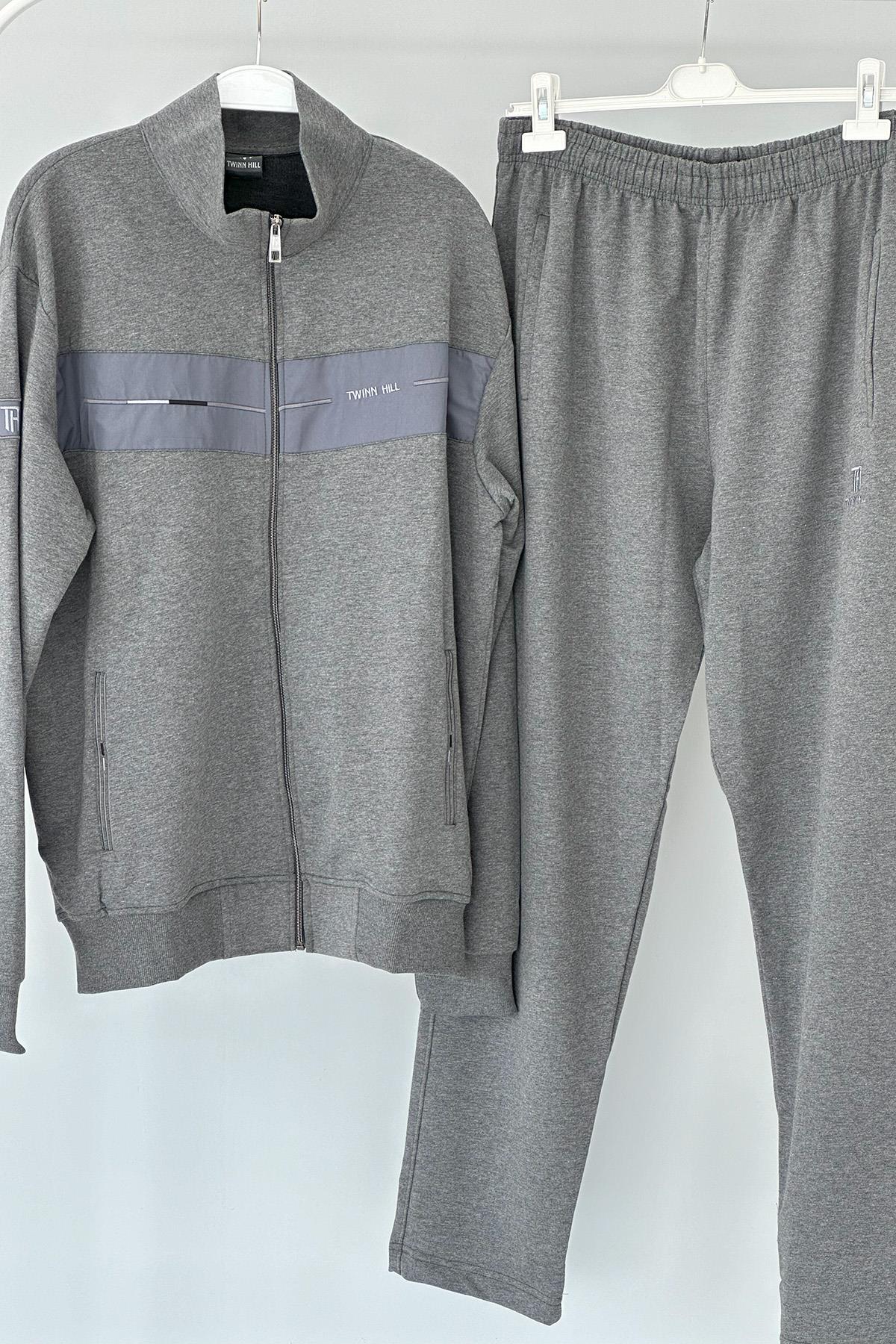 Büyük Beden Likralı Penye Erkek Eşofman Takımı 2712 Gri