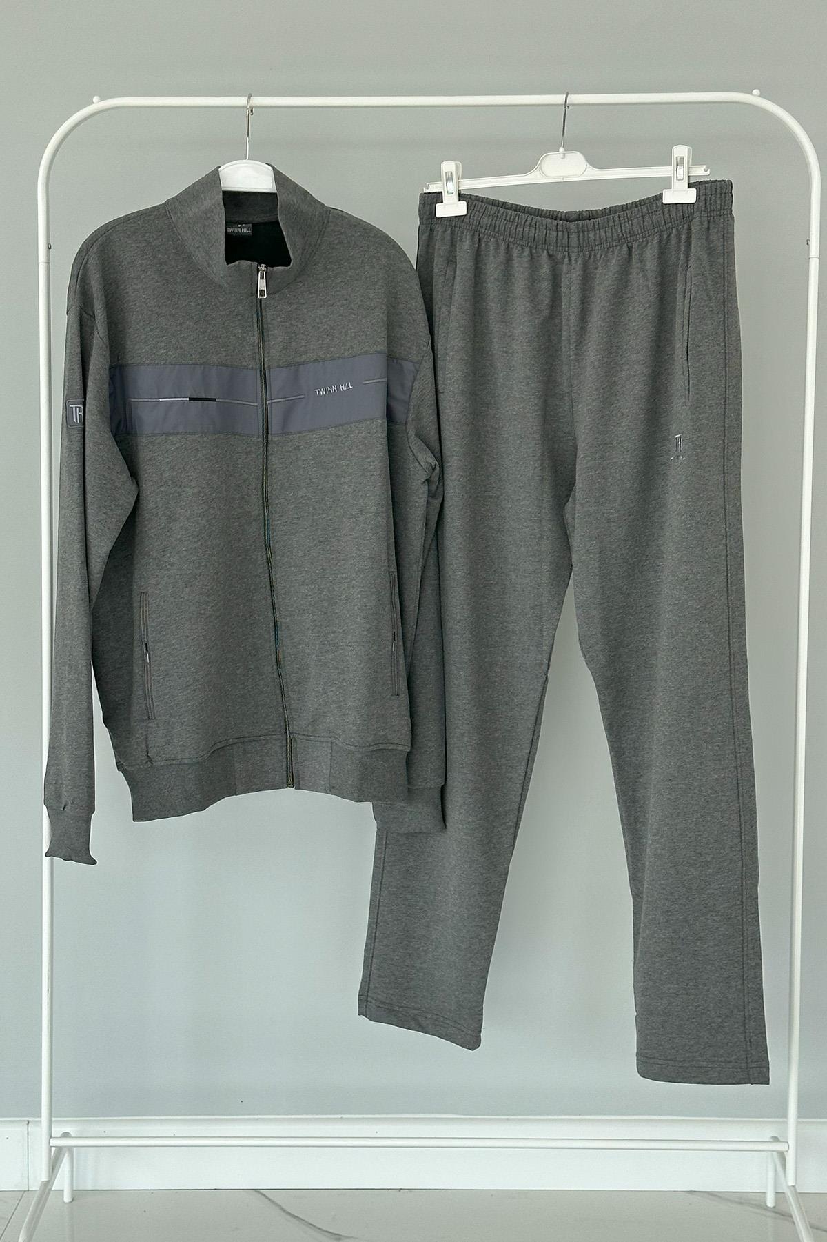 Büyük Beden Likralı Penye Erkek Eşofman Takımı 2712 Gri