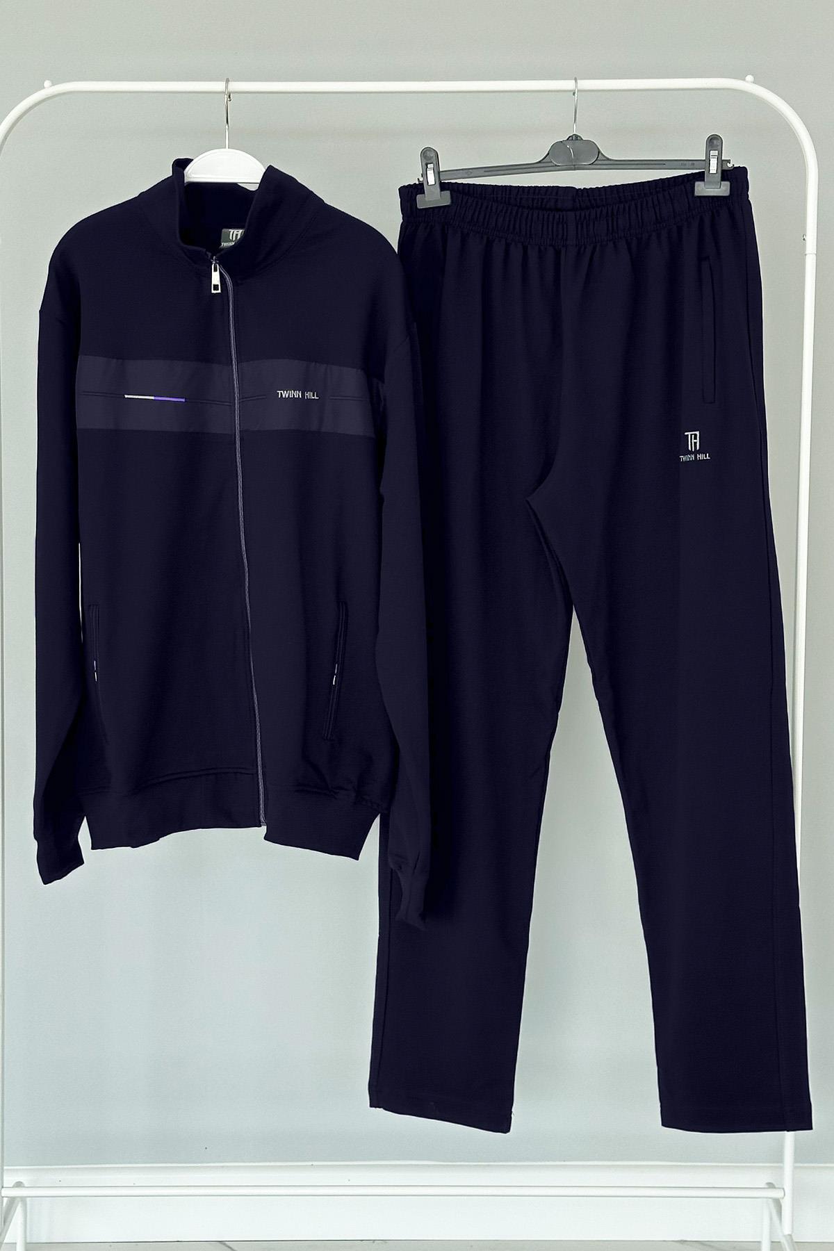 Büyük Beden Likralı Penye Erkek Eşofman Takımı 2712 Lacivert