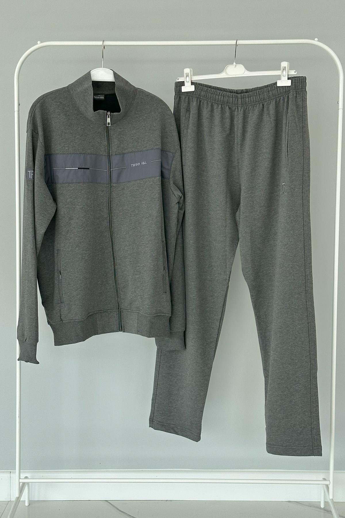 Büyük Beden Likralı Penye Erkek Eşofman Takımı 2712 Gri