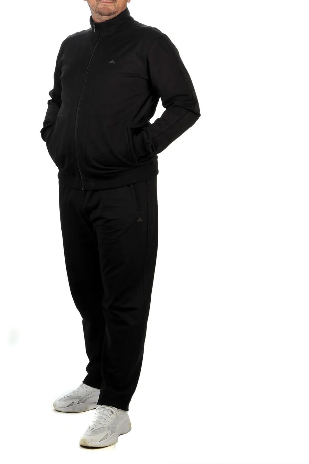 Büyük Beden Likralı Penye Erkek Eşofman Takımı 1714 Siyah