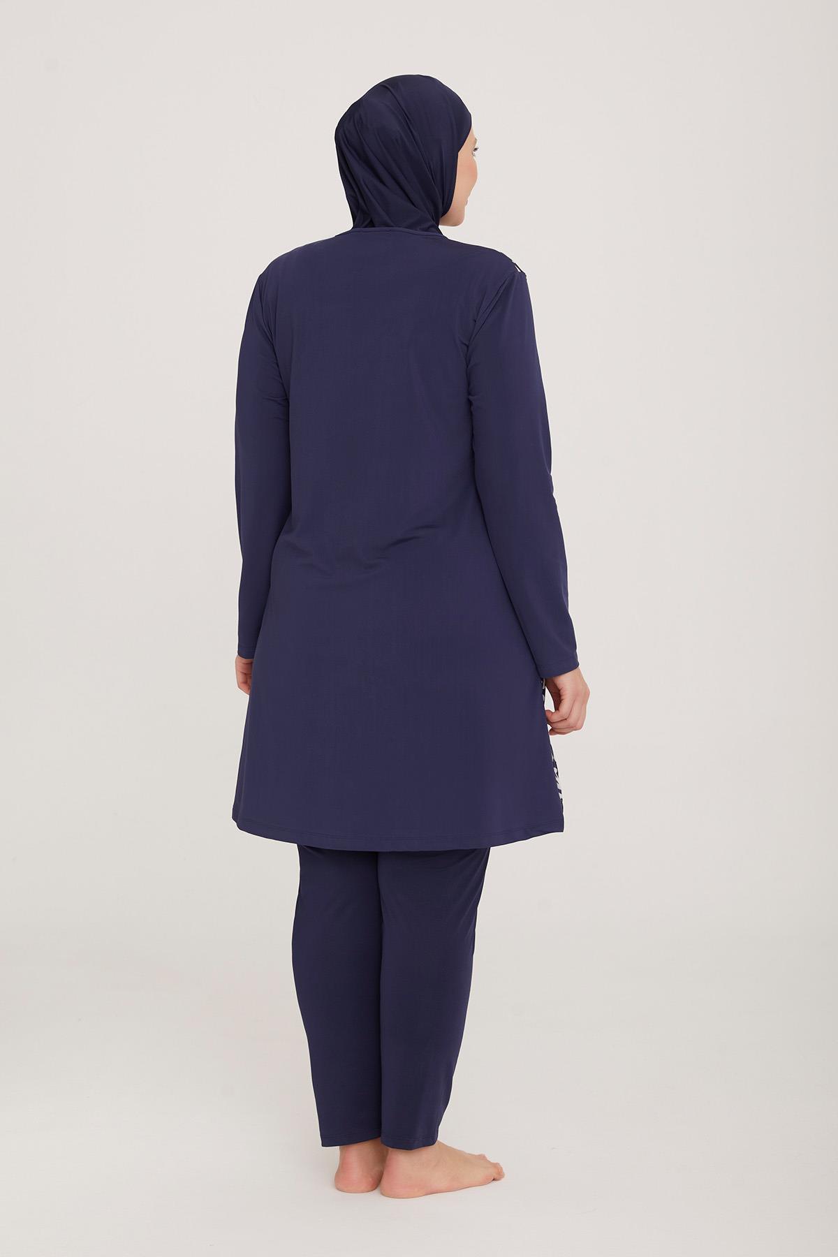Büyük Beden Likralı Tam Kapalı Tesettür Mayo Rad 4481 Koyu Lacivert
