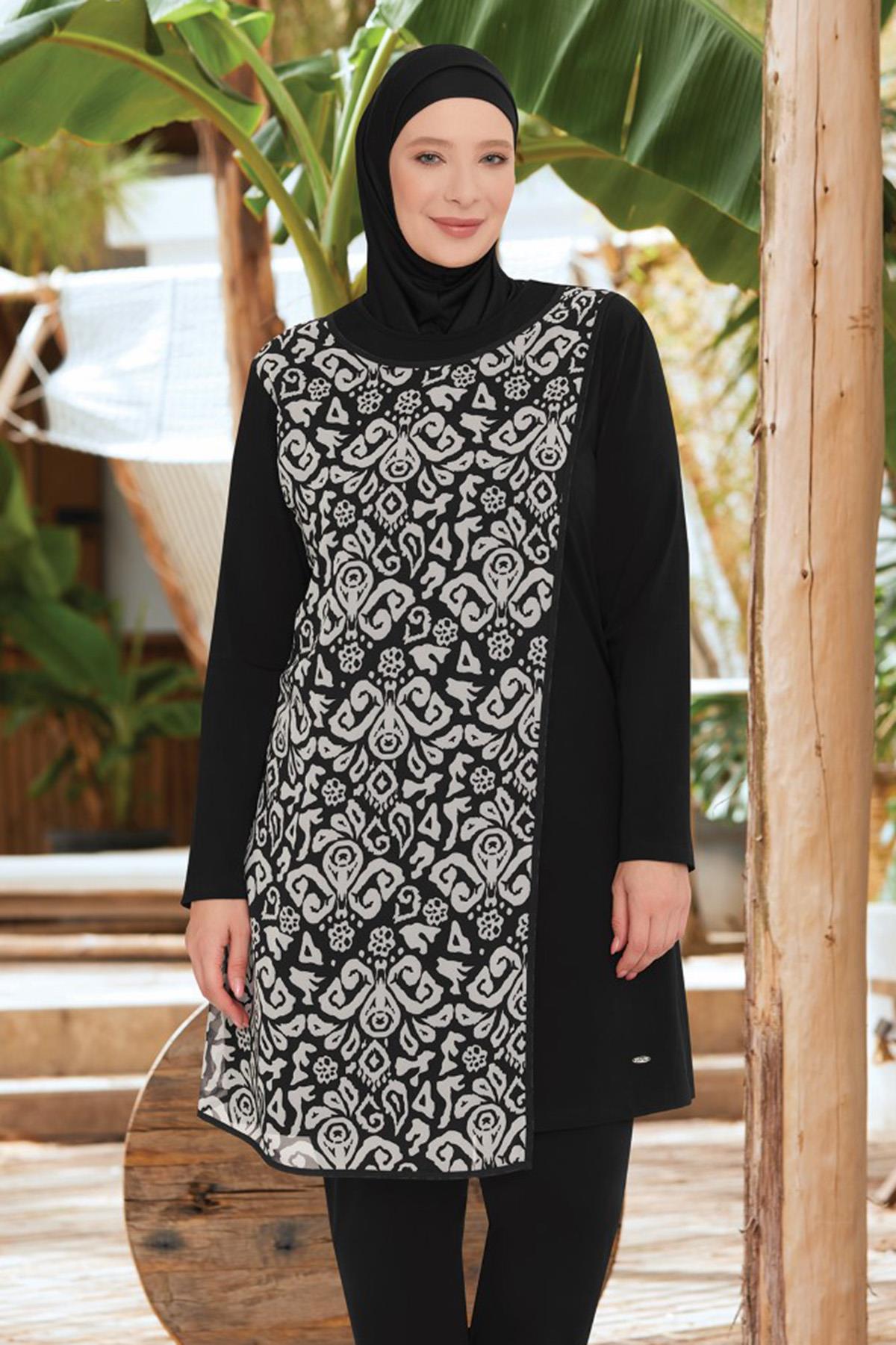 Büyük Beden Likralı Tam Kapalı Tesettür Mayo Rad 4481 Siyah