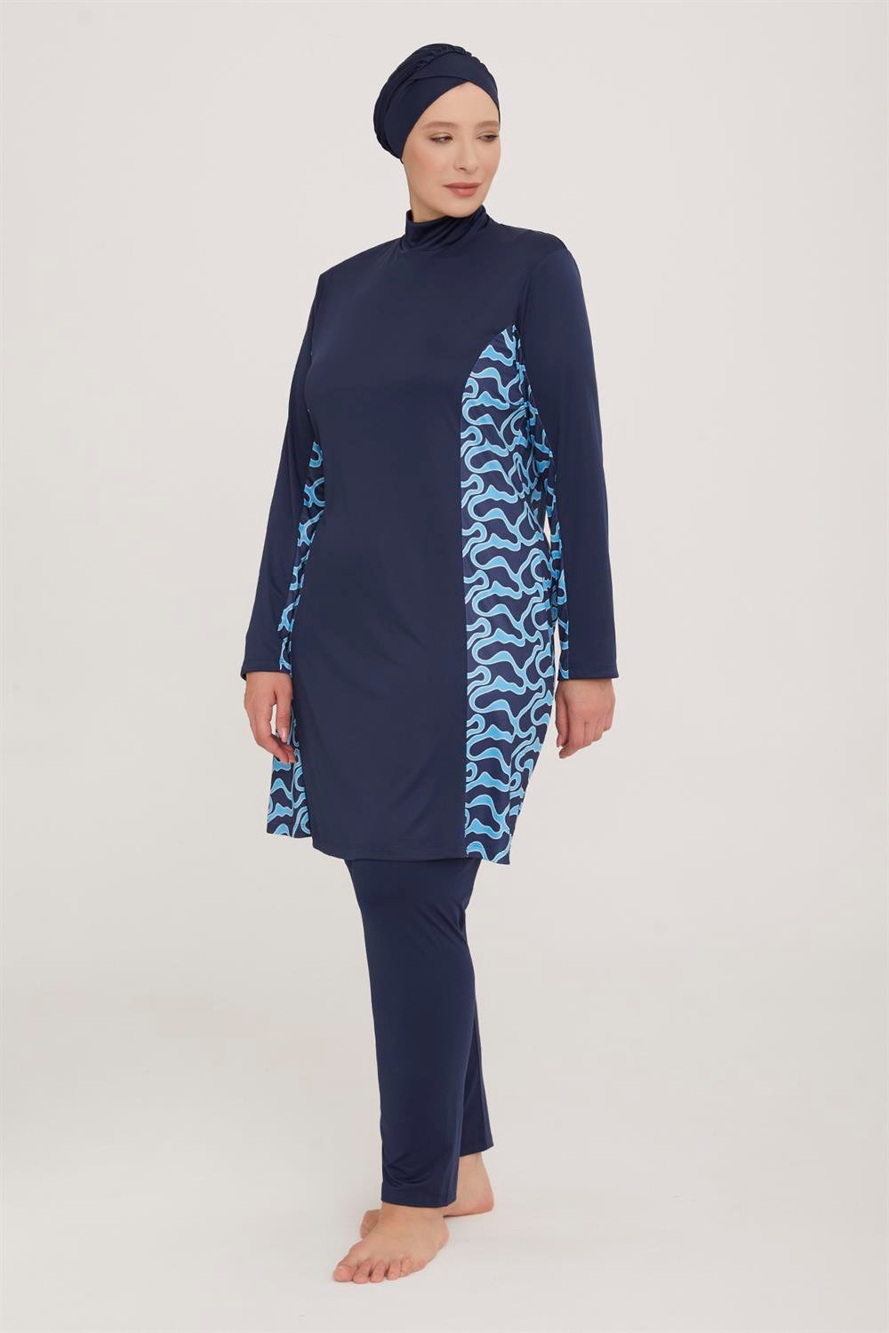 Büyük Beden Likralı Tam Kapalı Tesettür Mayo Judy 3 9105 Koyu Lacivert Remsa Mayo