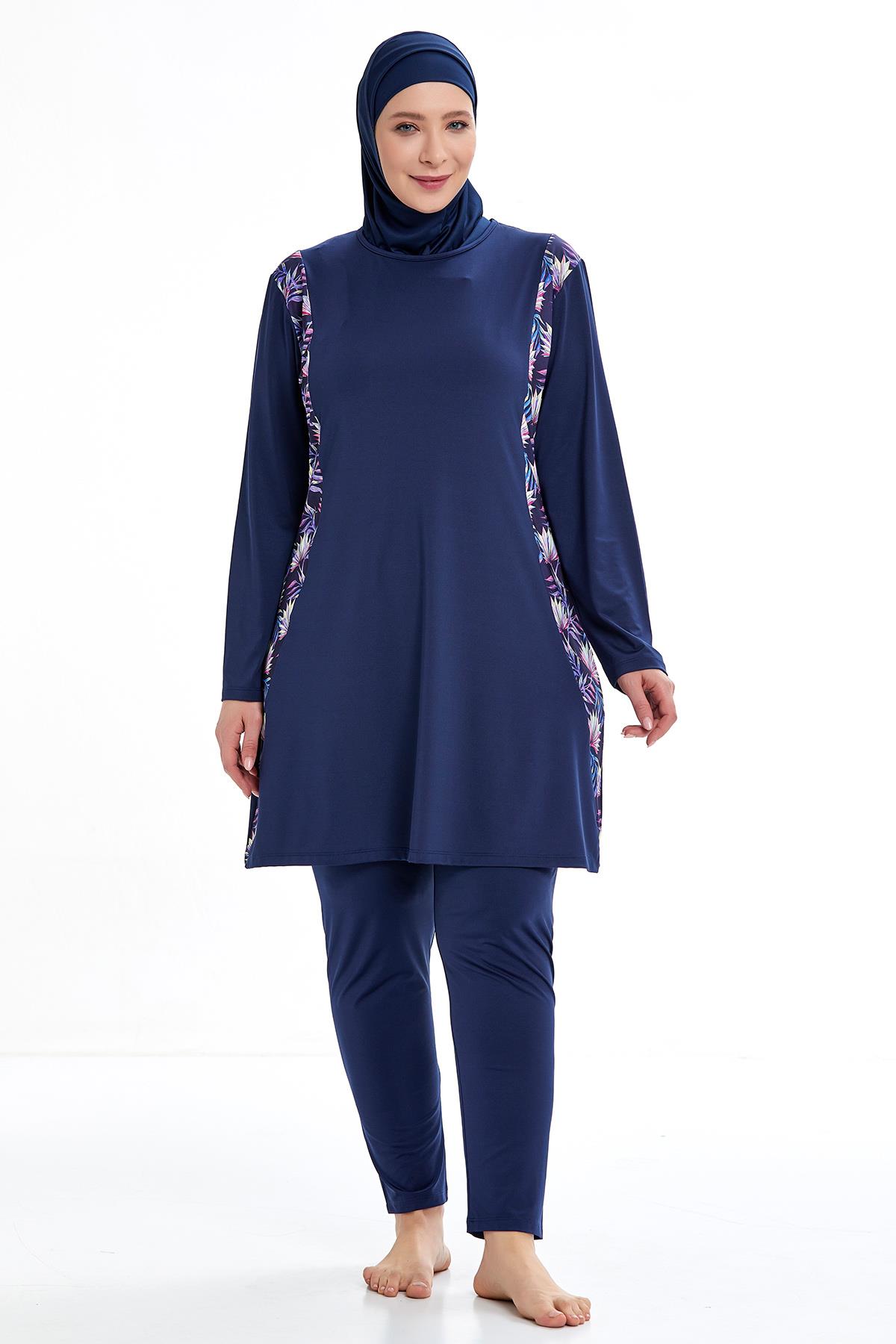 Büyük Beden Likralı Tam Kapalı Tesettür Mayo 0961 Koyu Lacivert