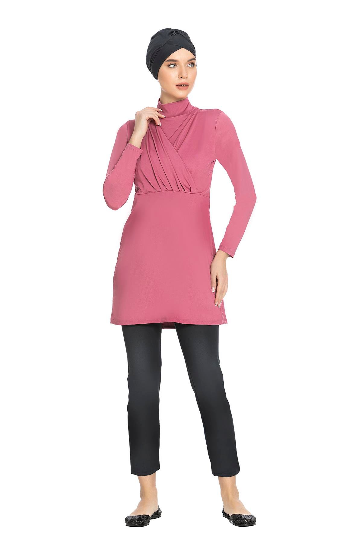 Büyük Beden Likralı Tam Kapalı Tesettür Mayo 1285 Pembe