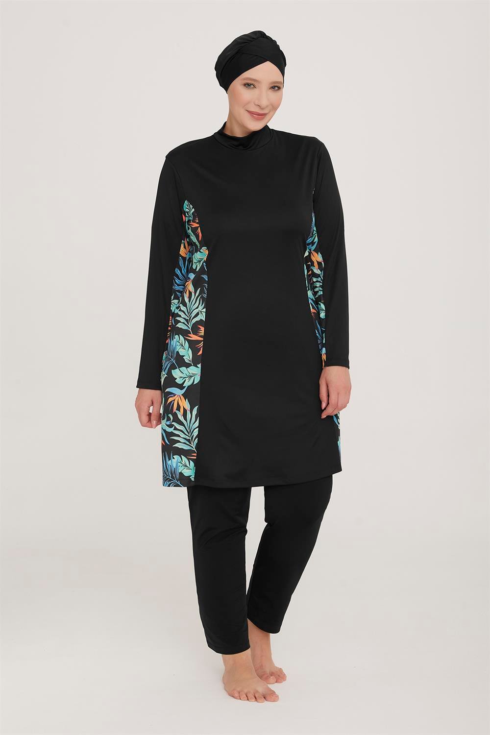 Büyük Beden Likralı Tam Kapalı Tesettür Mayo Judy 1 9103 Siyah Remsa Mayo
