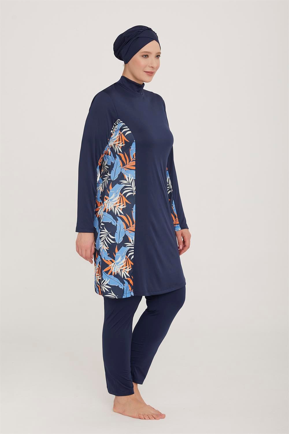 Büyük Beden Likralı Tam Kapalı Tesettür Mayo Judy 4 9106 Koyu Lacivert Remsa Mayo