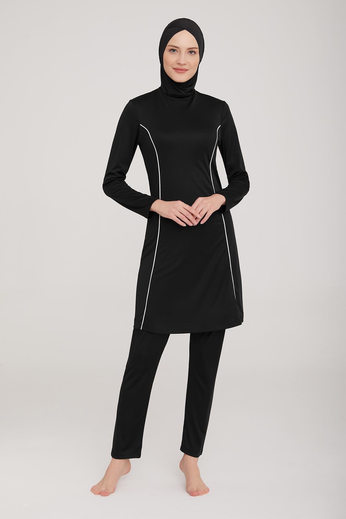 Büyük Beden Likralı Tam Kapalı Tesettür Mayo Rozzr 9021 Siyah Remsa Mayo