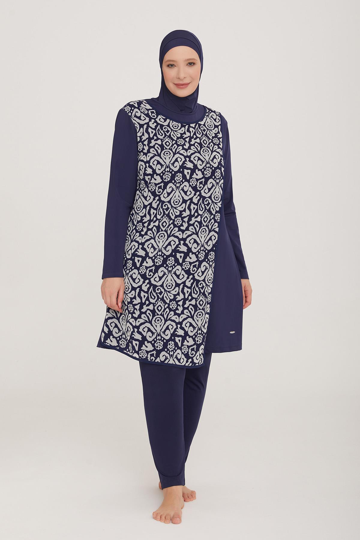 Büyük Beden Likralı Tam Kapalı Tesettür Mayo Rad 4481 Koyu Lacivert