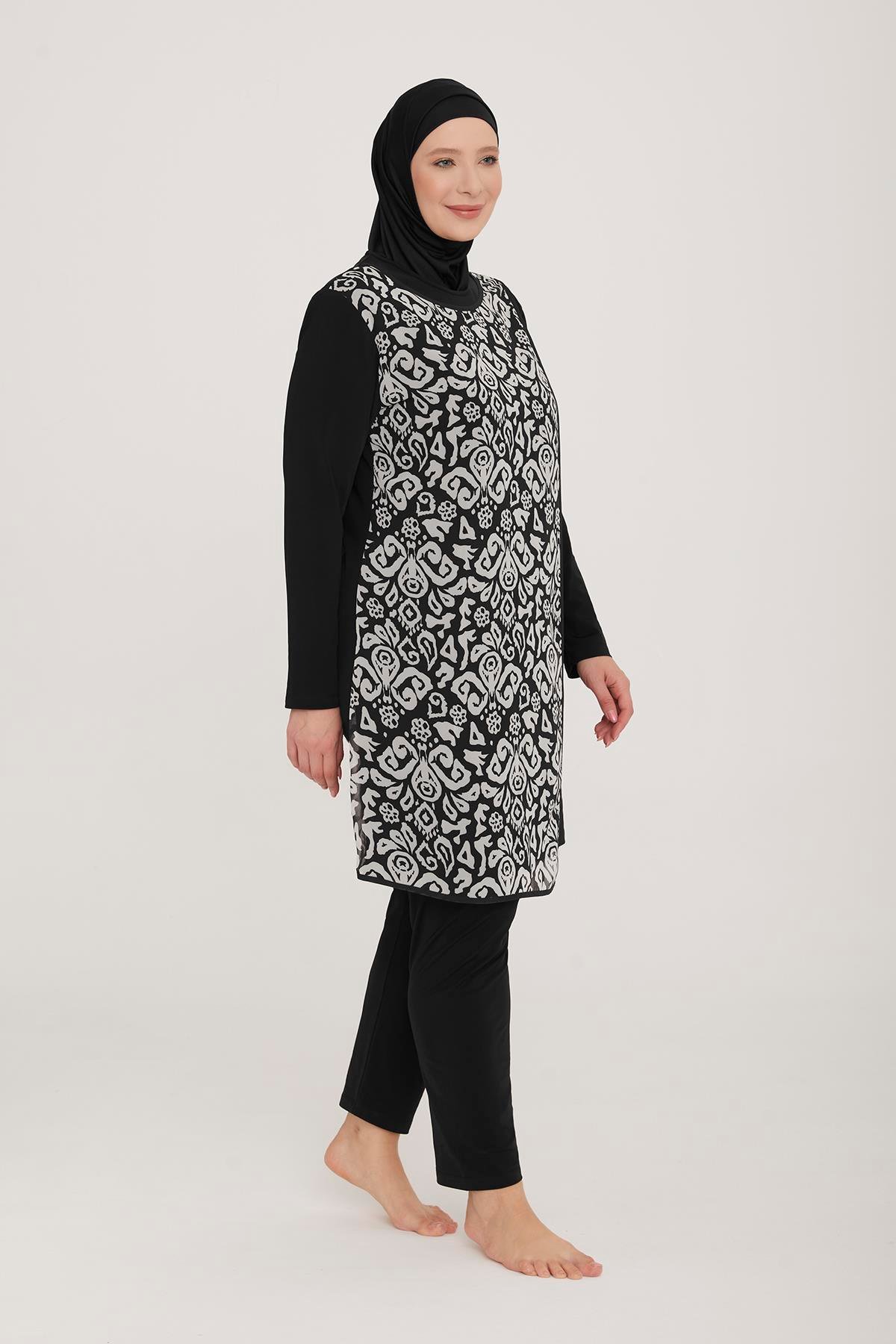 Büyük Beden Likralı Tam Kapalı Tesettür Mayo Rad 4481 Siyah