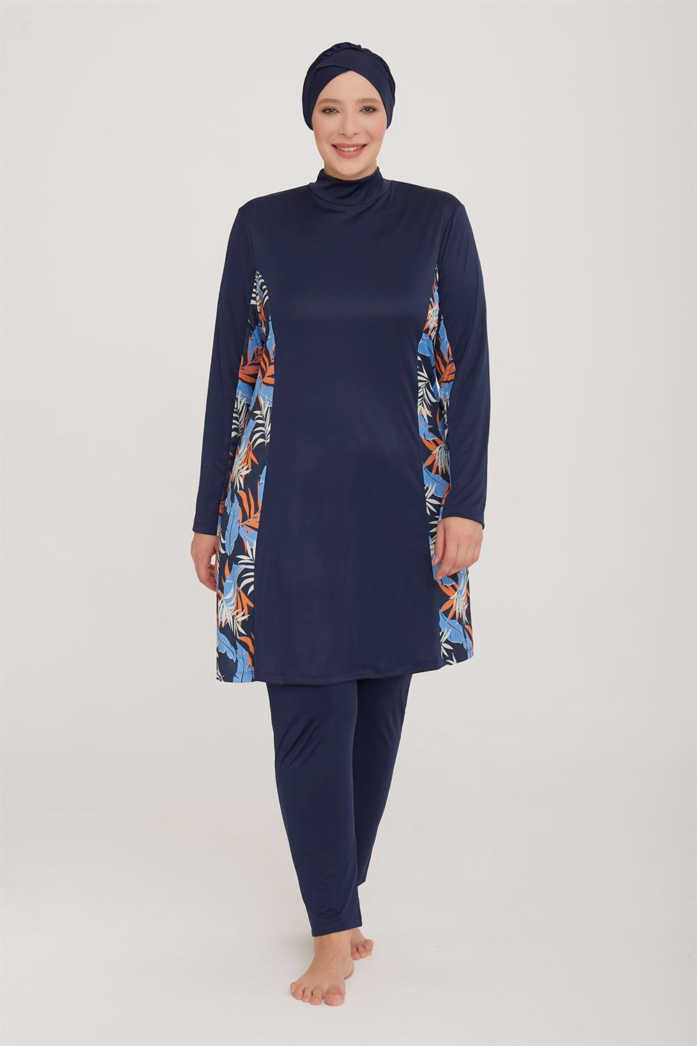 Büyük Beden Likralı Tam Kapalı Tesettür Mayo Judy 4 9106 Koyu Lacivert Remsa Mayo