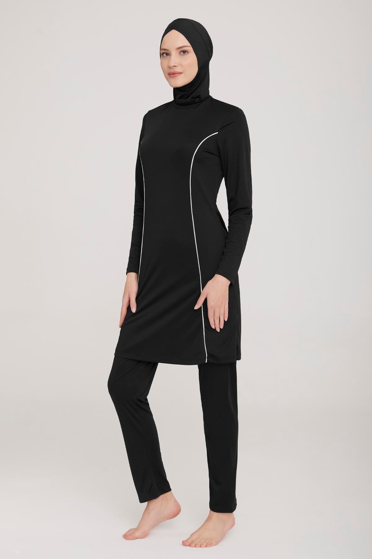 Büyük Beden Likralı Tam Kapalı Tesettür Mayo Rozzr 9021 Siyah Remsa Mayo