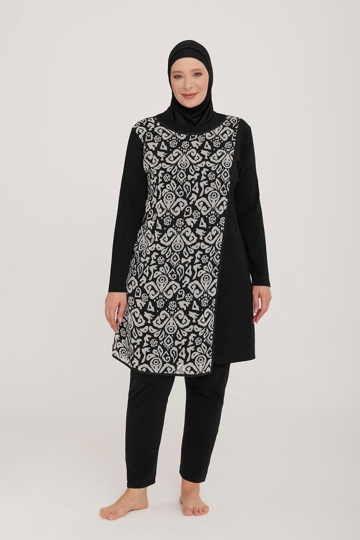 Büyük Beden Likralı Tam Kapalı Tesettür Mayo Rad 4481 Siyah