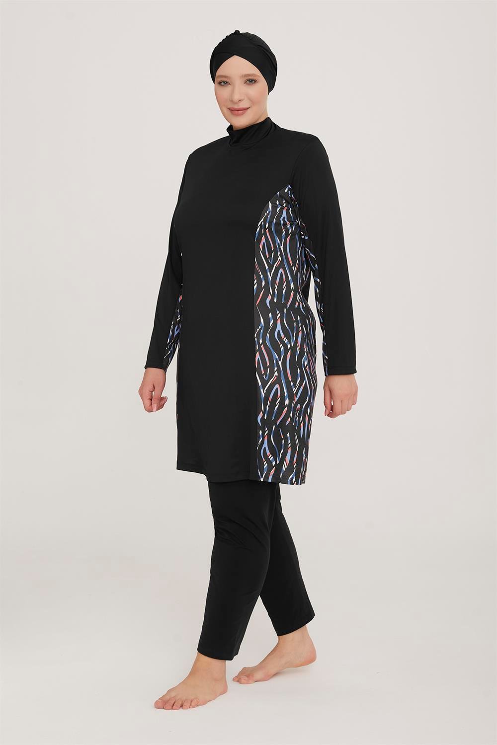 Büyük Beden Likralı Tam Kapalı Tesettür Mayo Judy 2 9104 Siyah Remsa Mayo