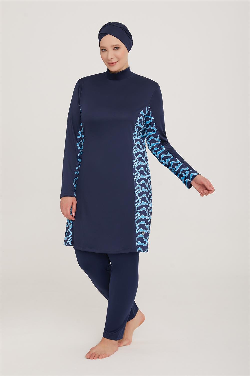 Büyük Beden Likralı Tam Kapalı Tesettür Mayo Judy 3 9105 Koyu Lacivert Remsa Mayo