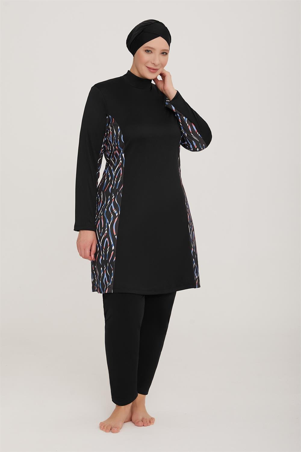 Büyük Beden Likralı Tam Kapalı Tesettür Mayo Judy 2 9104 Siyah Remsa Mayo