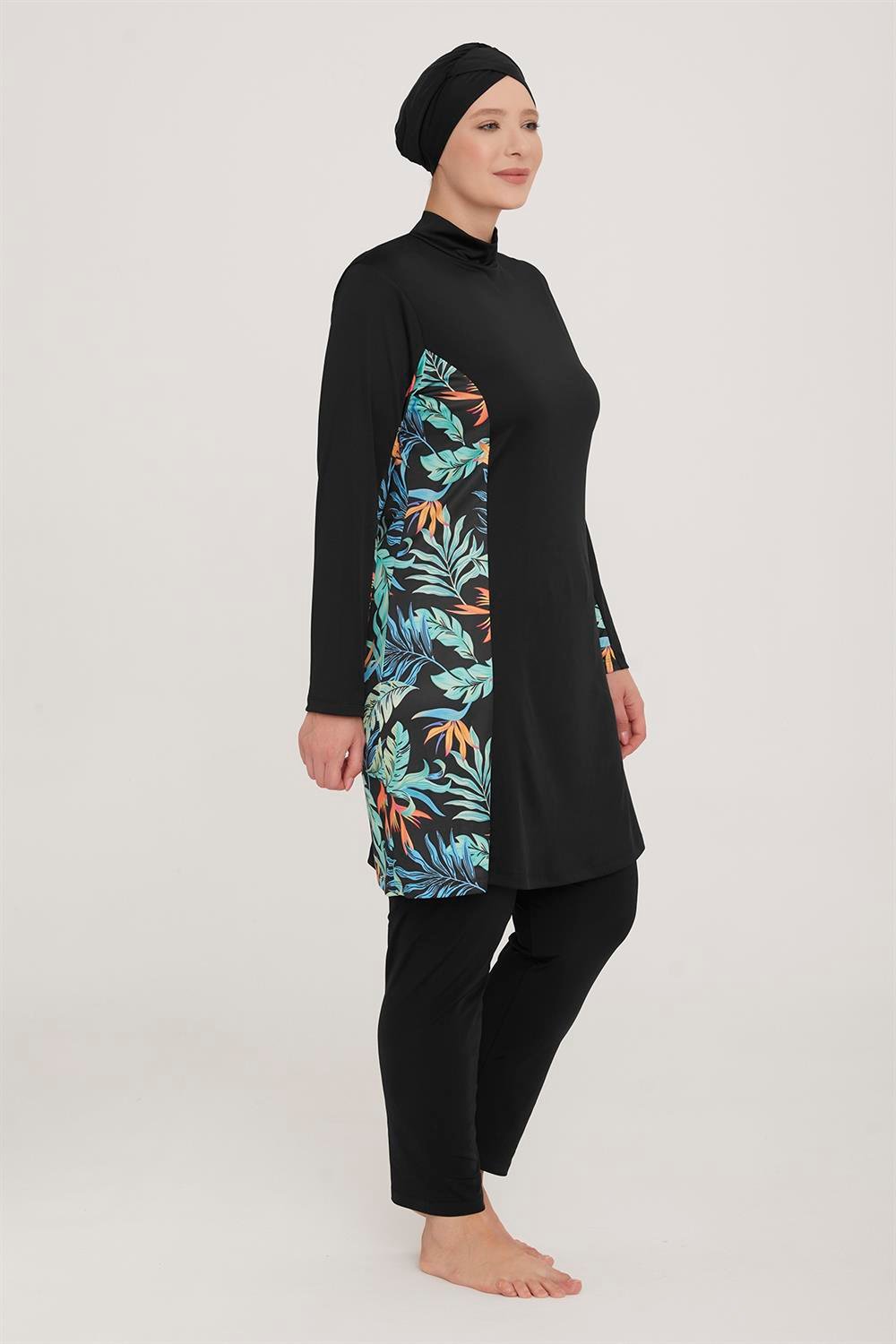 Büyük Beden Likralı Tam Kapalı Tesettür Mayo Judy 1 9103 Siyah Remsa Mayo