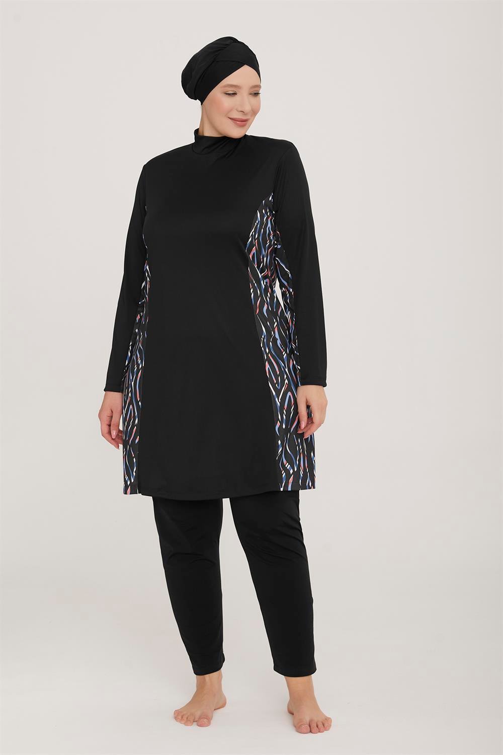Büyük Beden Likralı Tam Kapalı Tesettür Mayo Judy 2 9104 Siyah Remsa Mayo