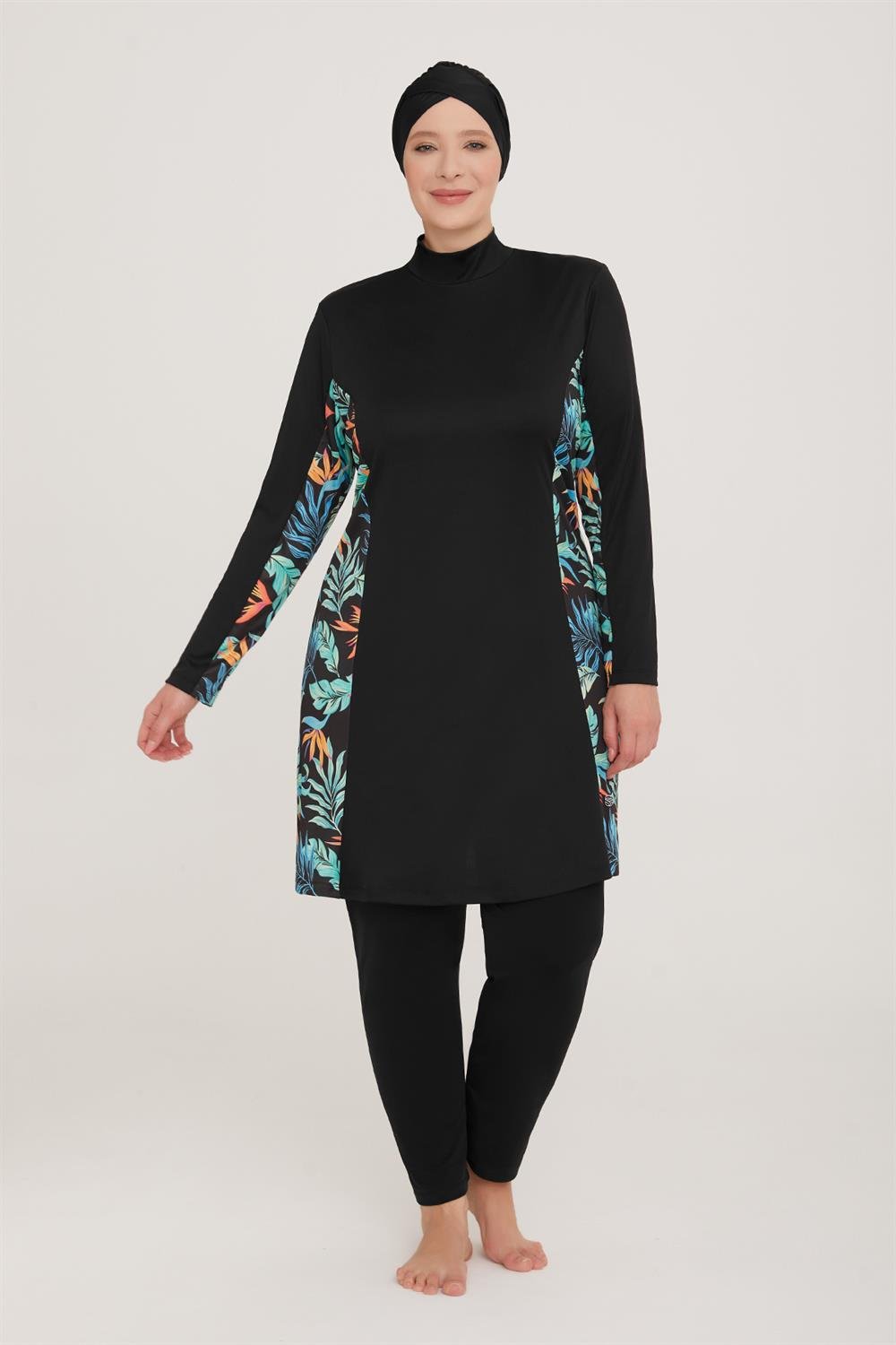 Büyük Beden Likralı Tam Kapalı Tesettür Mayo Judy 1 9103 Siyah Remsa Mayo