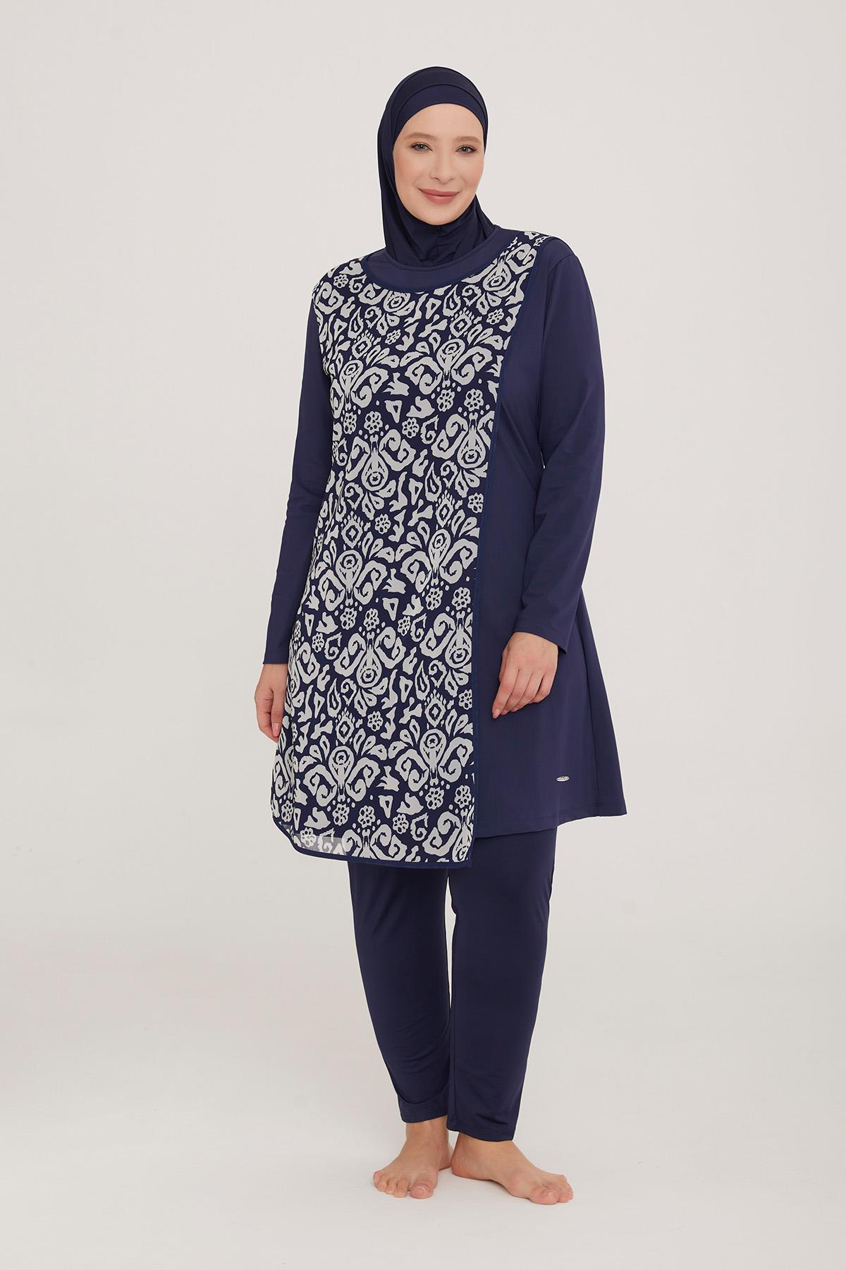 Büyük Beden Likralı Tam Kapalı Tesettür Mayo Rad 4481 Koyu Lacivert