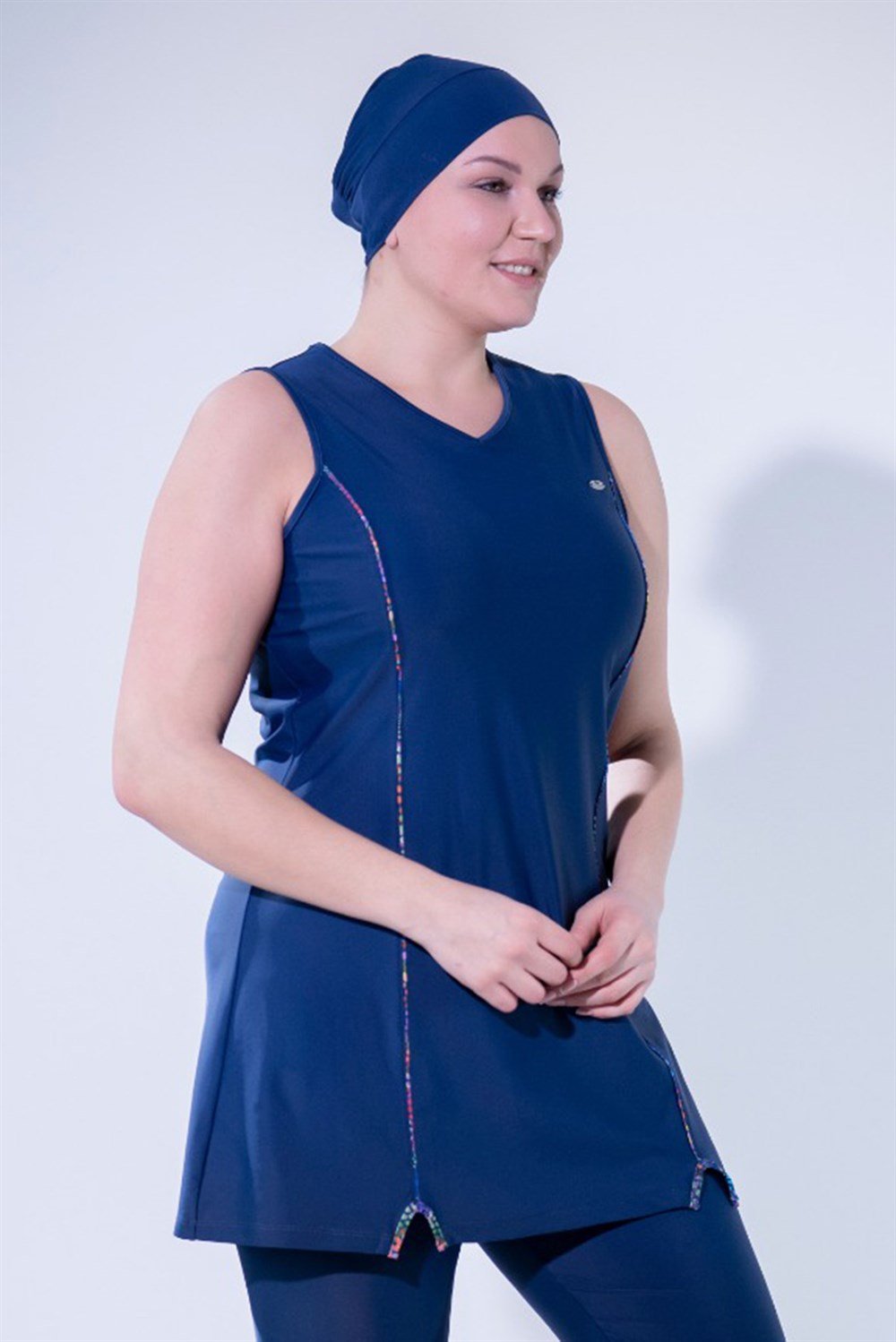 Büyük Beden Likralı Yarı Kapalı Kolsuz 3109 Koyu Lacivert