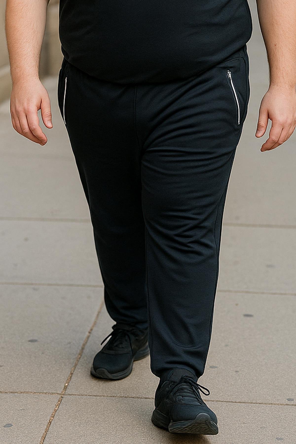 Büyük Beden Pamuk Dokulu Erkek Eşofman Altı 24702 Siyah