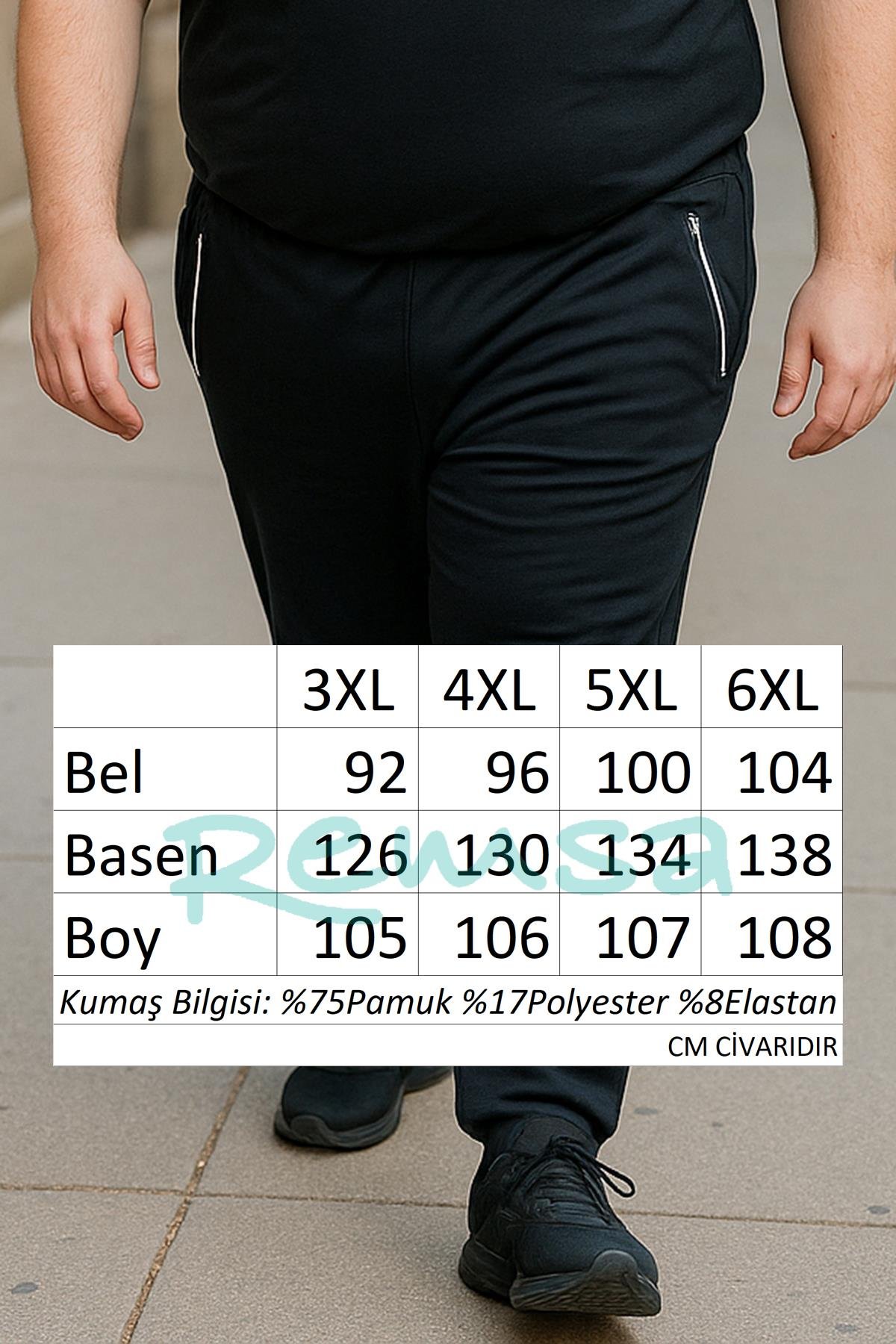 Büyük Beden Pamuk Dokulu Erkek Eşofman Altı 24702 Siyah