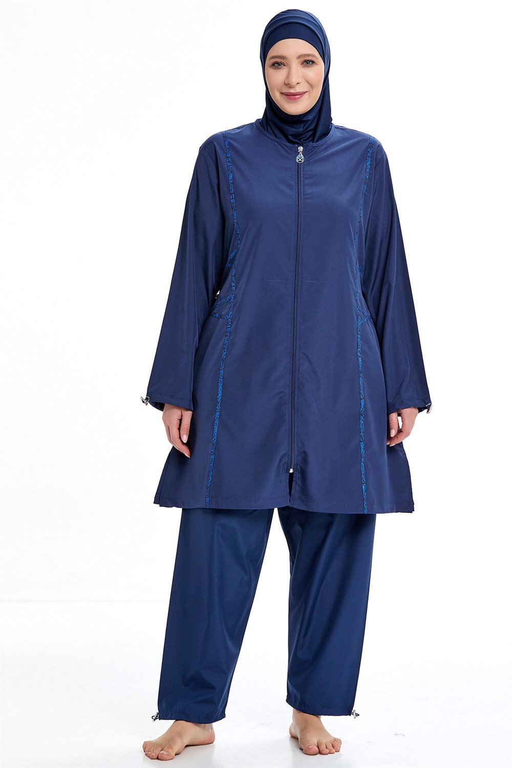 Büyük Beden Tam Kapalı Tesettür Mayo 0592 Koyu Lacivert Remsa Mayo