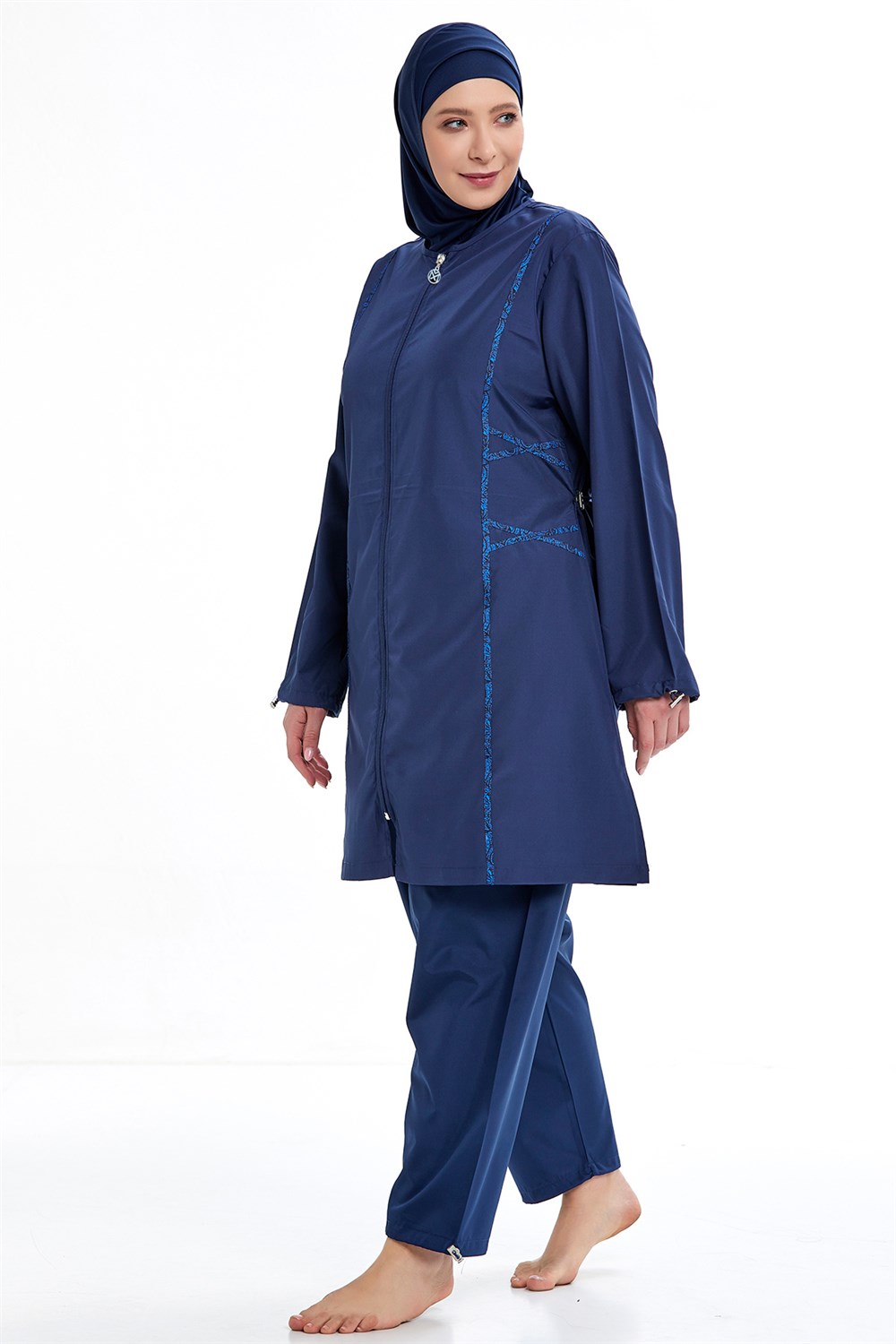 Büyük Beden Tam Kapalı Tesettür Mayo 0592 Koyu Lacivert Remsa Mayo