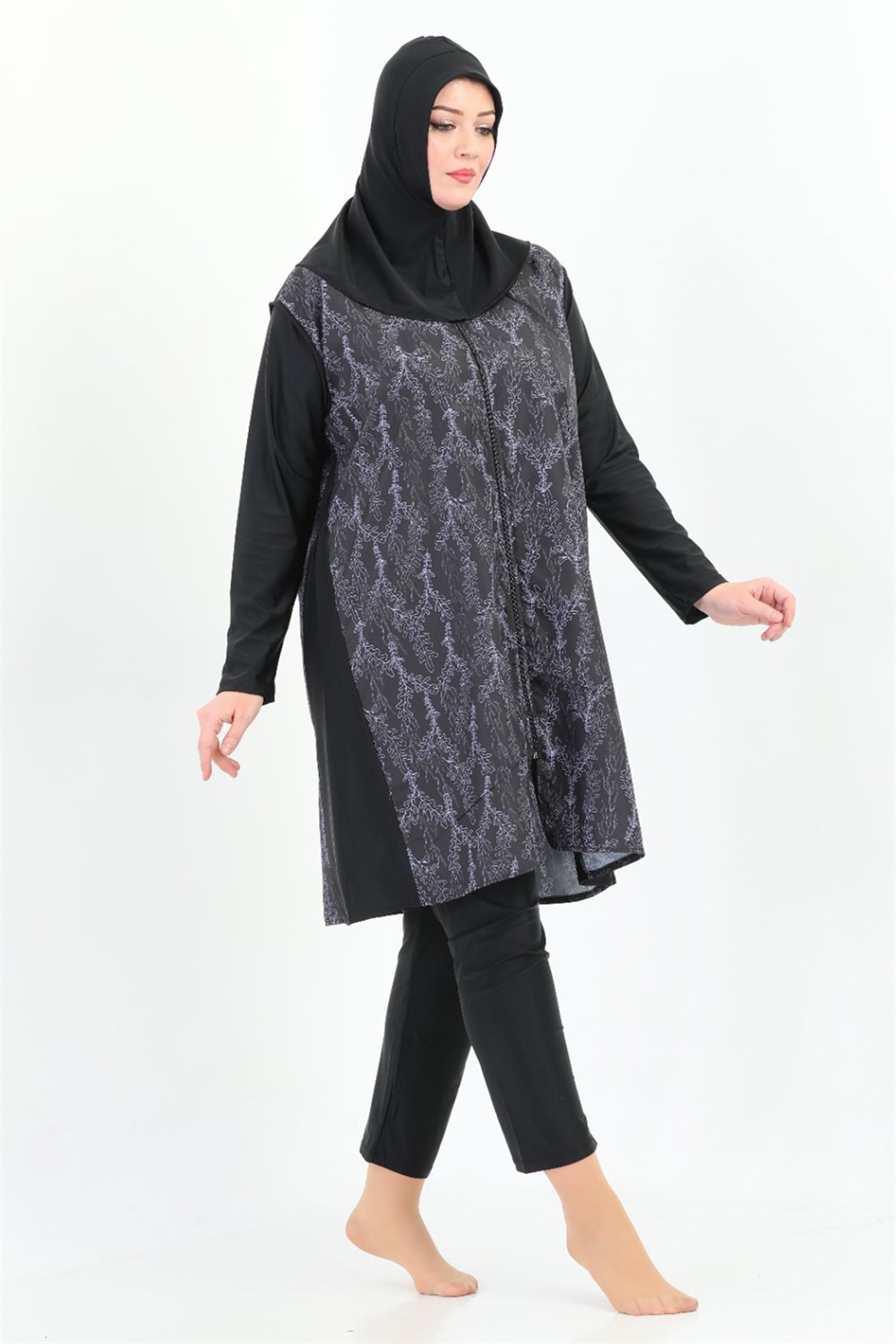 Büyük Beden Tam Kapalı Tesettür Mayo 2350 Aysun Lila Siyah Remsa Mayo