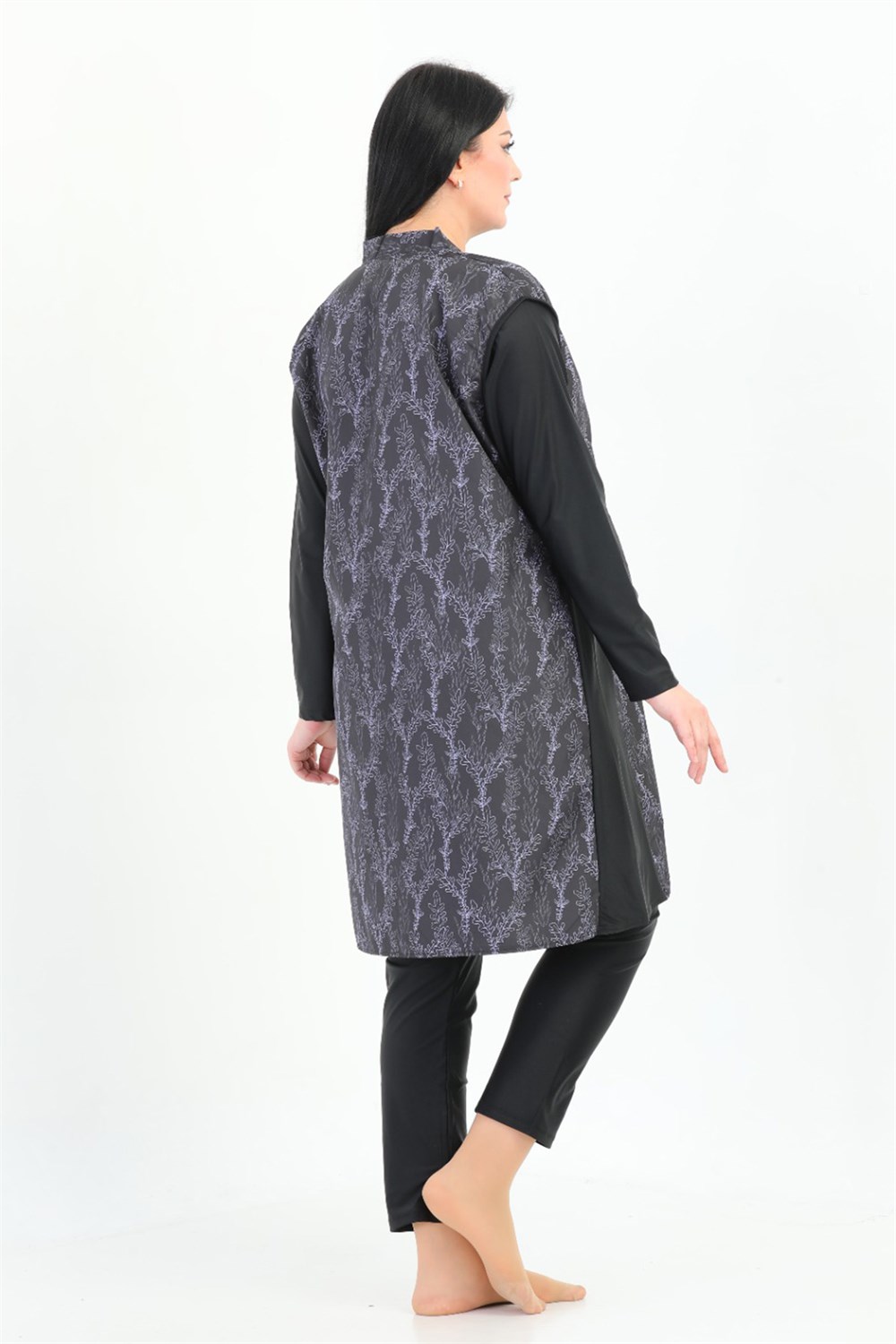 Büyük Beden Tam Kapalı Tesettür Mayo 2350 Aysun Lila Siyah Remsa Mayo