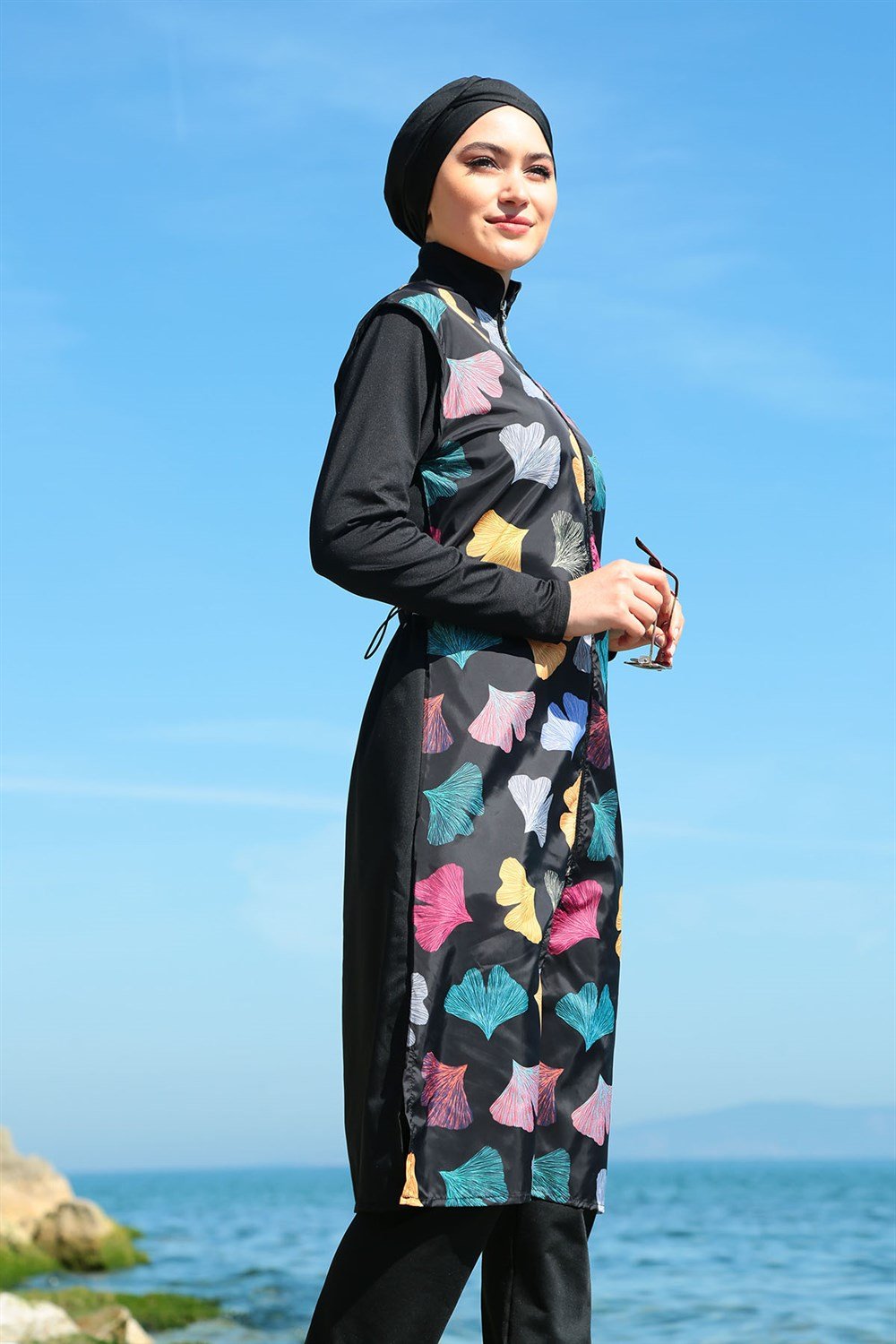 Büyük Beden Tam Kapalı Tesettür Mayo Deniz Mayosu TD21-104 Siyah