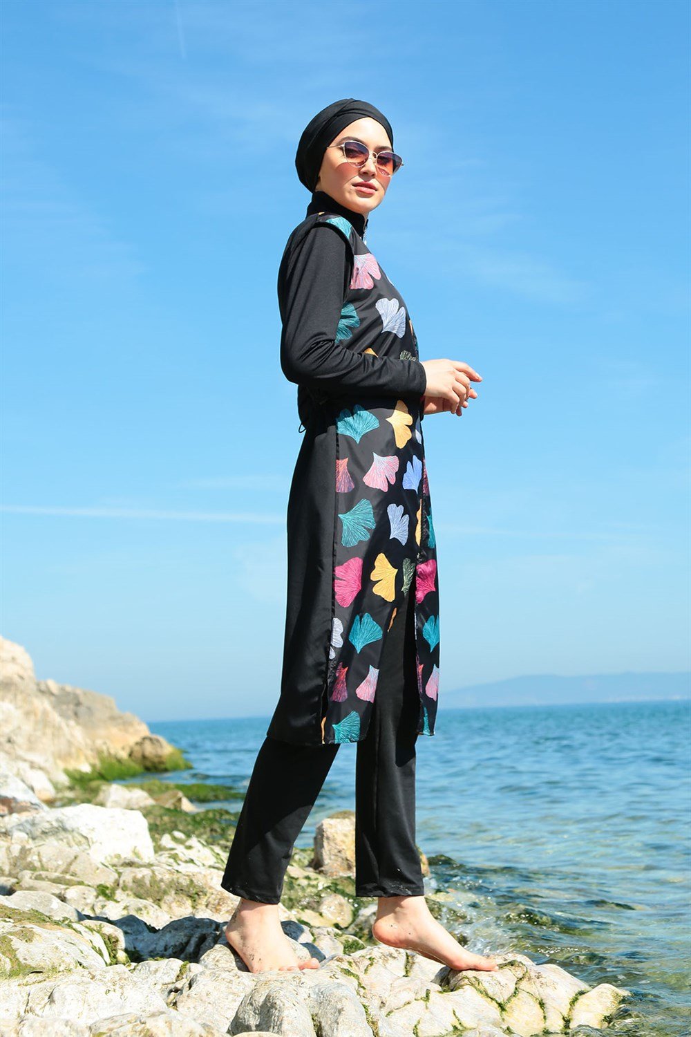 Büyük Beden Tam Kapalı Tesettür Mayo Deniz Mayosu TD21-104 Siyah