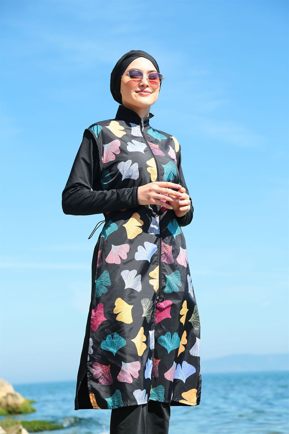 Büyük Beden Tam Kapalı Tesettür Mayo Deniz Mayosu TD21-104 Siyah