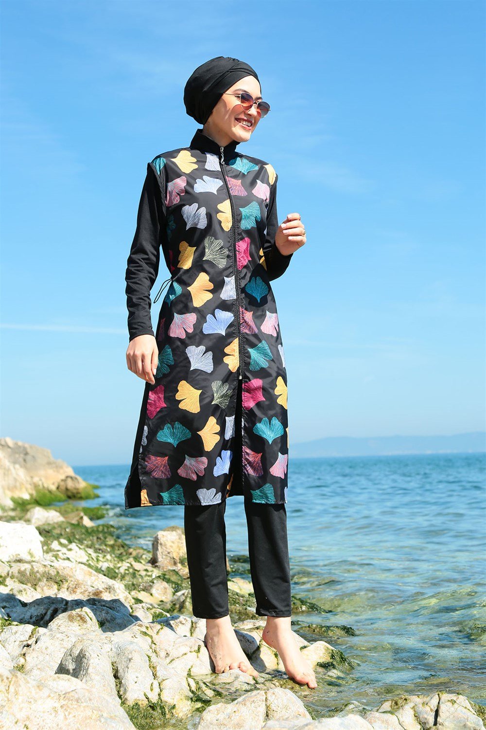 Büyük Beden Tam Kapalı Tesettür Mayo Deniz Mayosu TD21-104 Siyah