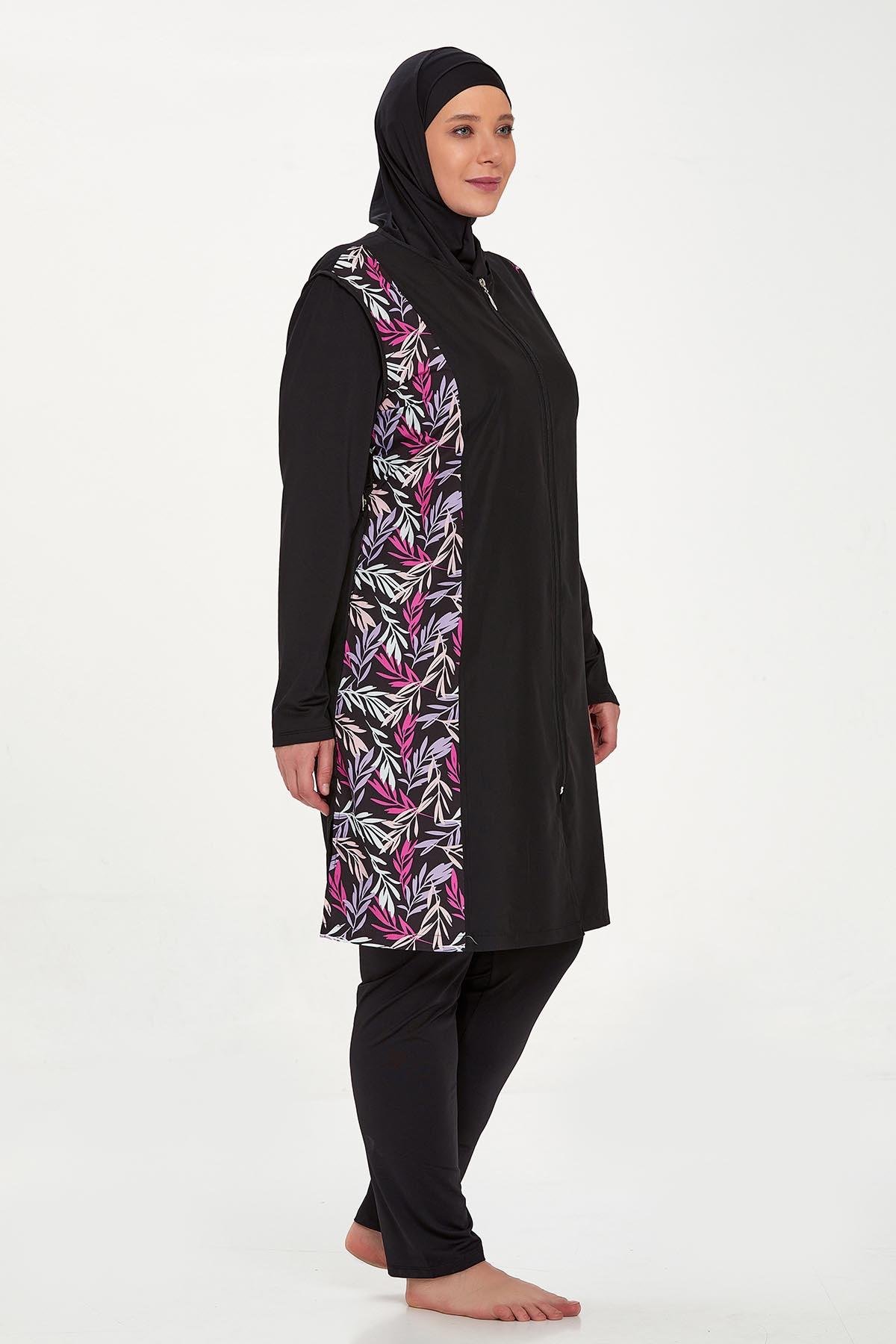 Büyük Beden Tam Kapalı Tesettür Mayo Jewelına Battal 2315 Siyah