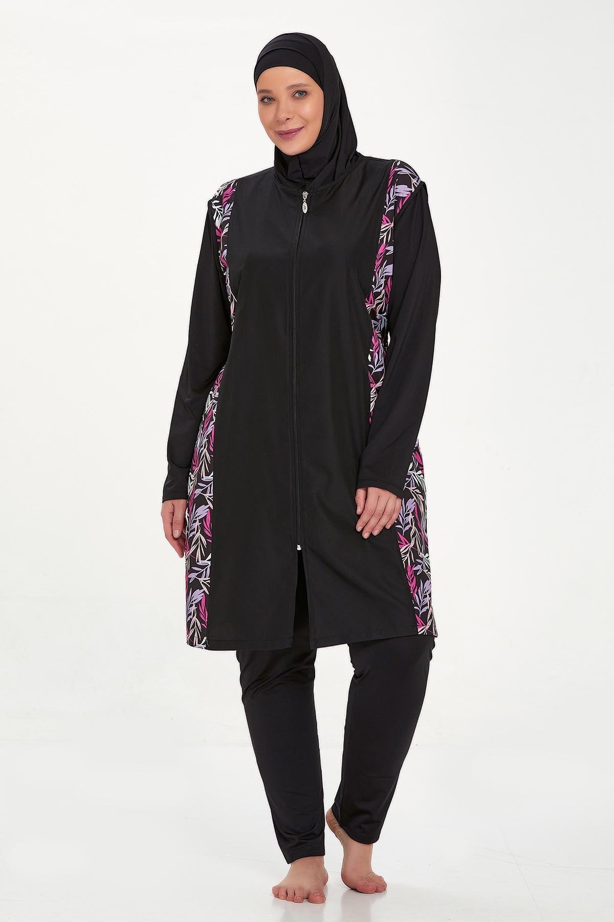 Büyük Beden Tam Kapalı Tesettür Mayo Jewelına Battal 2315 Siyah