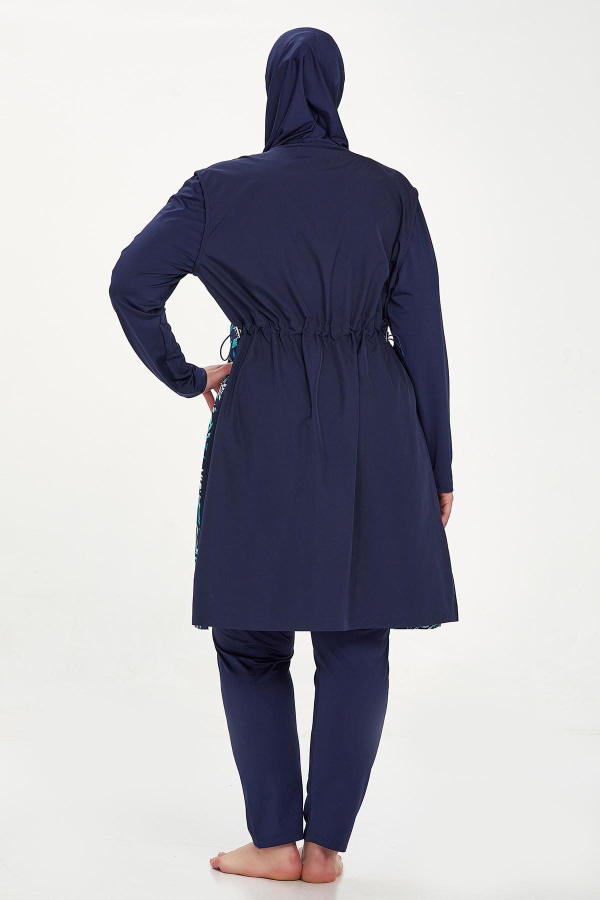 Büyük Beden Tam Kapalı Tesettür Mayo Jewelına Battal 2315 Koyu Lacivert