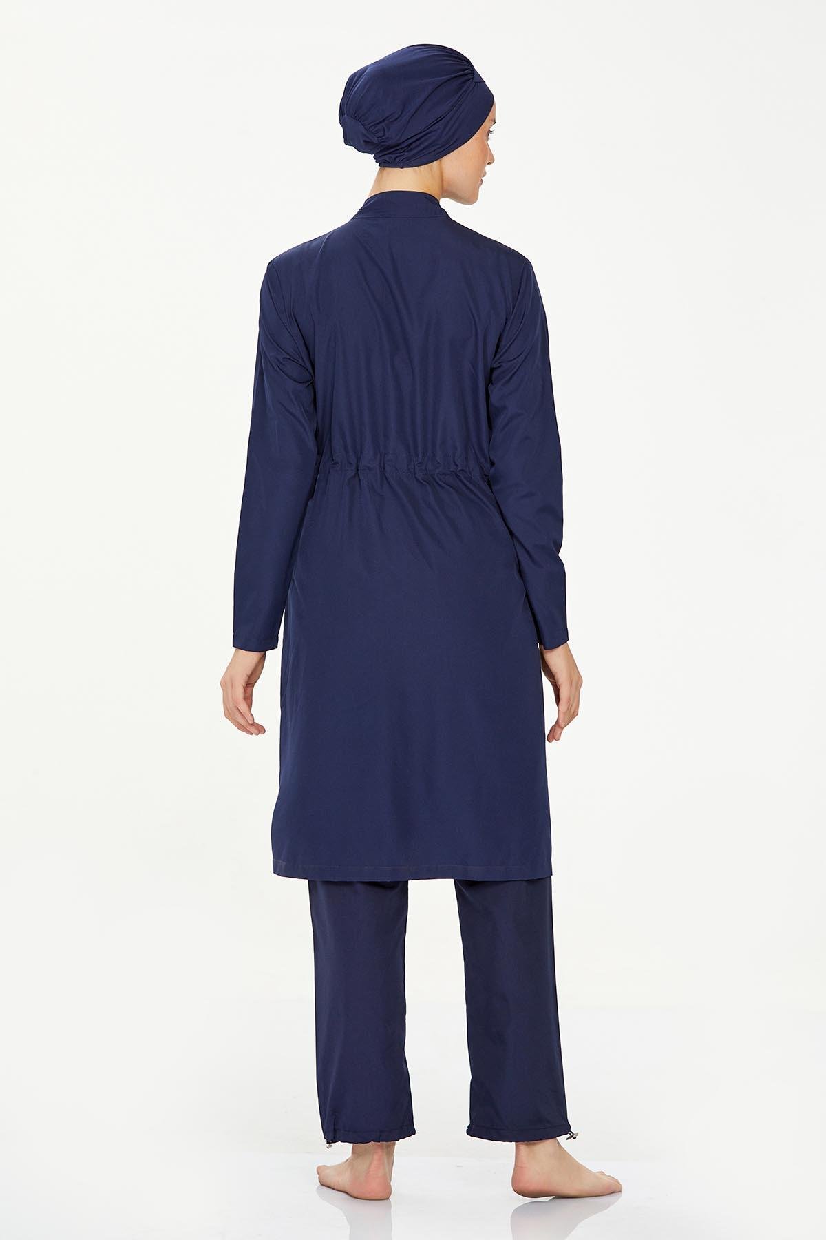 Büyük Beden Tam Kapalı Tesettür Mayo Levy Battal 8287 Koyu Lacivert