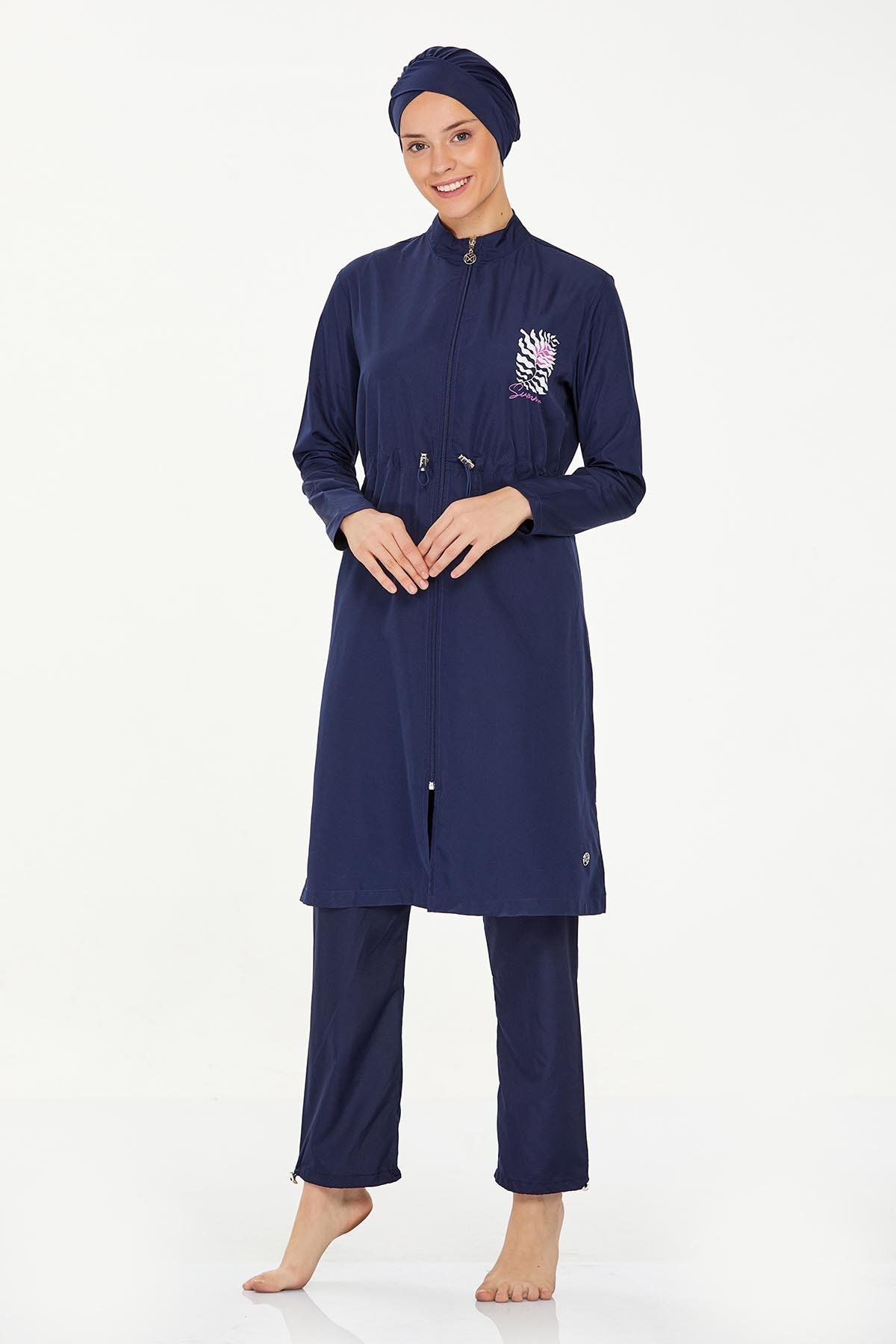 Büyük Beden Tam Kapalı Tesettür Mayo Levy Battal 8287 Koyu Lacivert